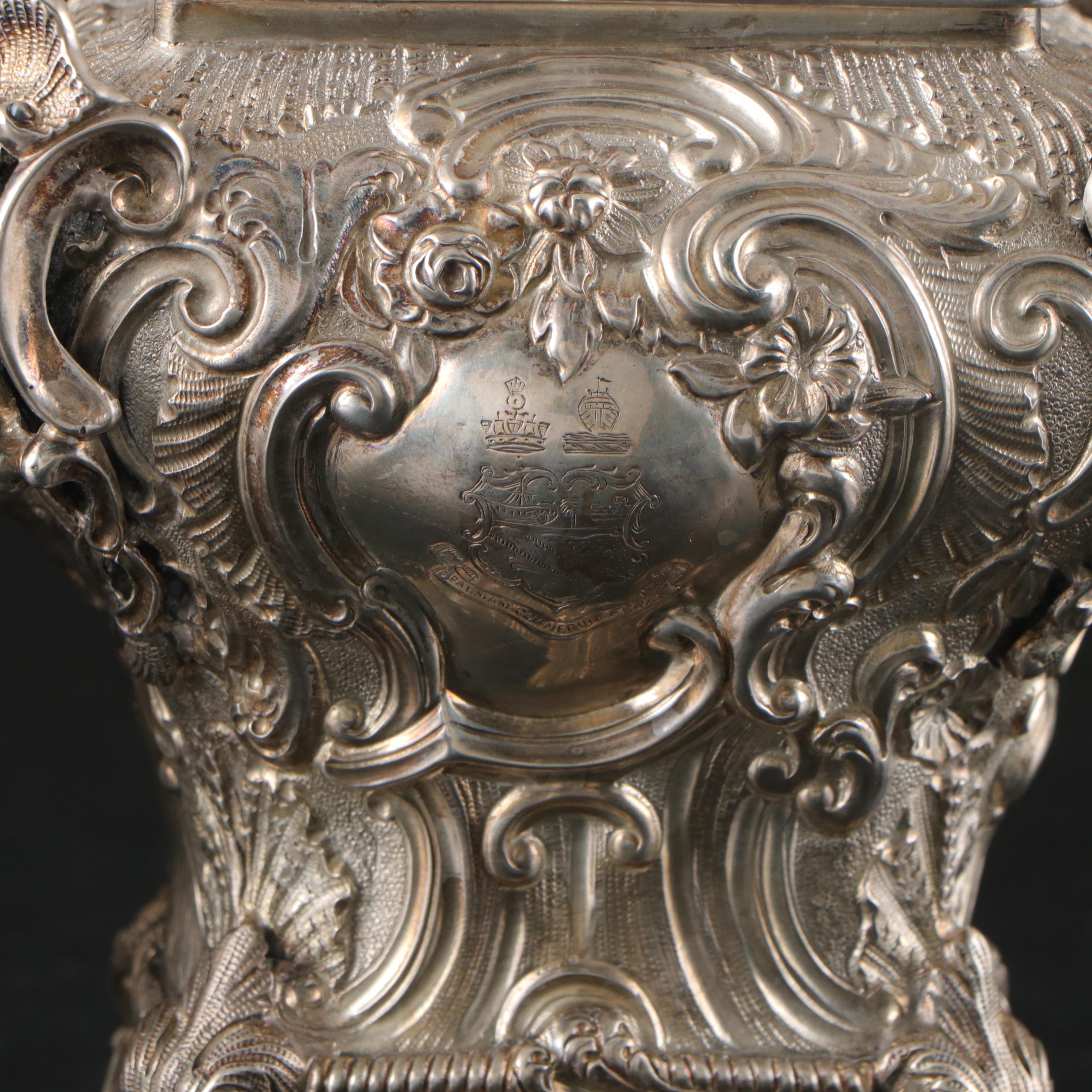Georgian Chinoiserie Repoussé Sterling Tea Caddies with Lord Nelson Crest, 1829