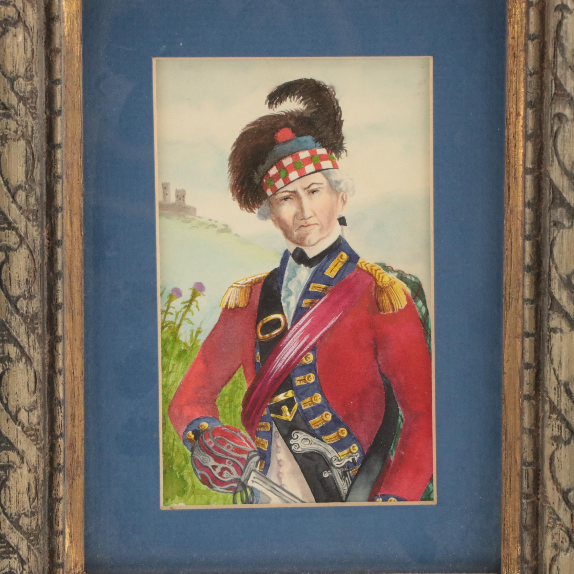 James Barton Watercolor of a Senior Officer of the 42nd Royal Highland Regiment