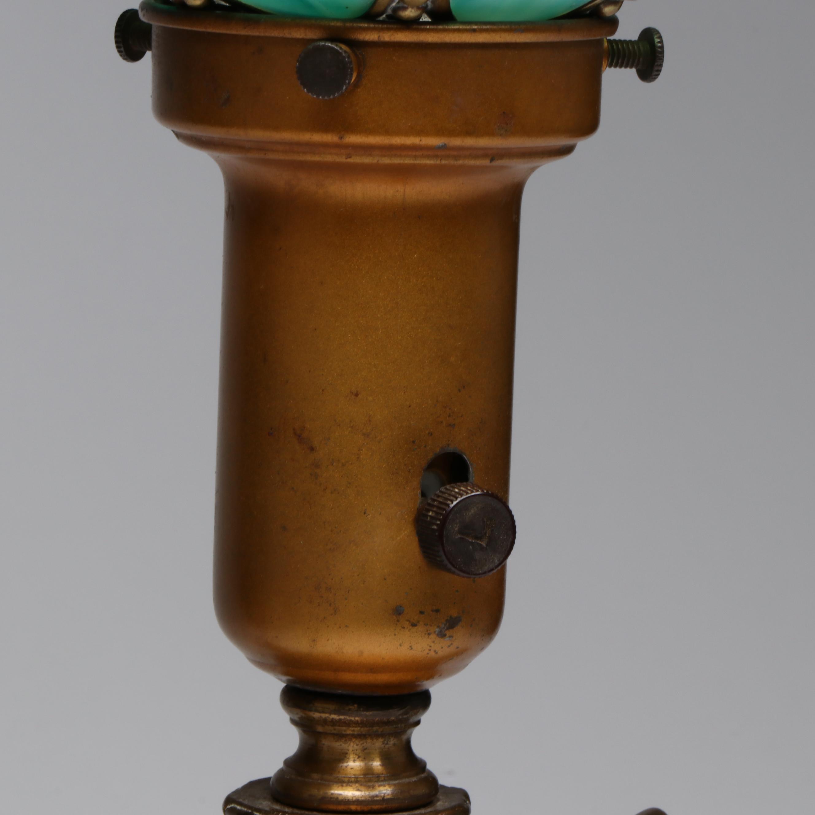 Spelter and Marble with Slag Glass Tulip Torchère Table Lamp, Early 20th C.