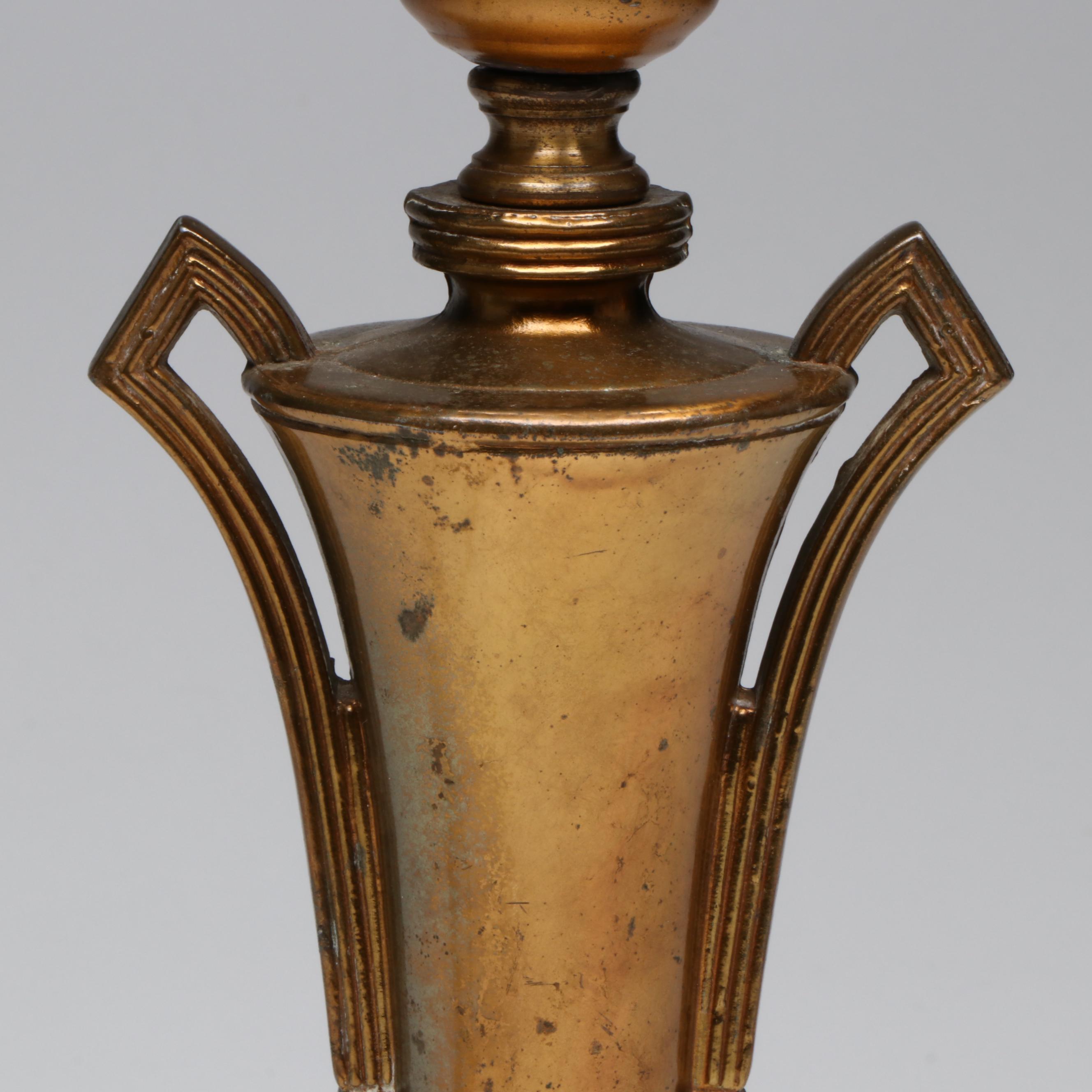 Spelter and Marble with Slag Glass Tulip Torchère Table Lamp, Early 20th C.