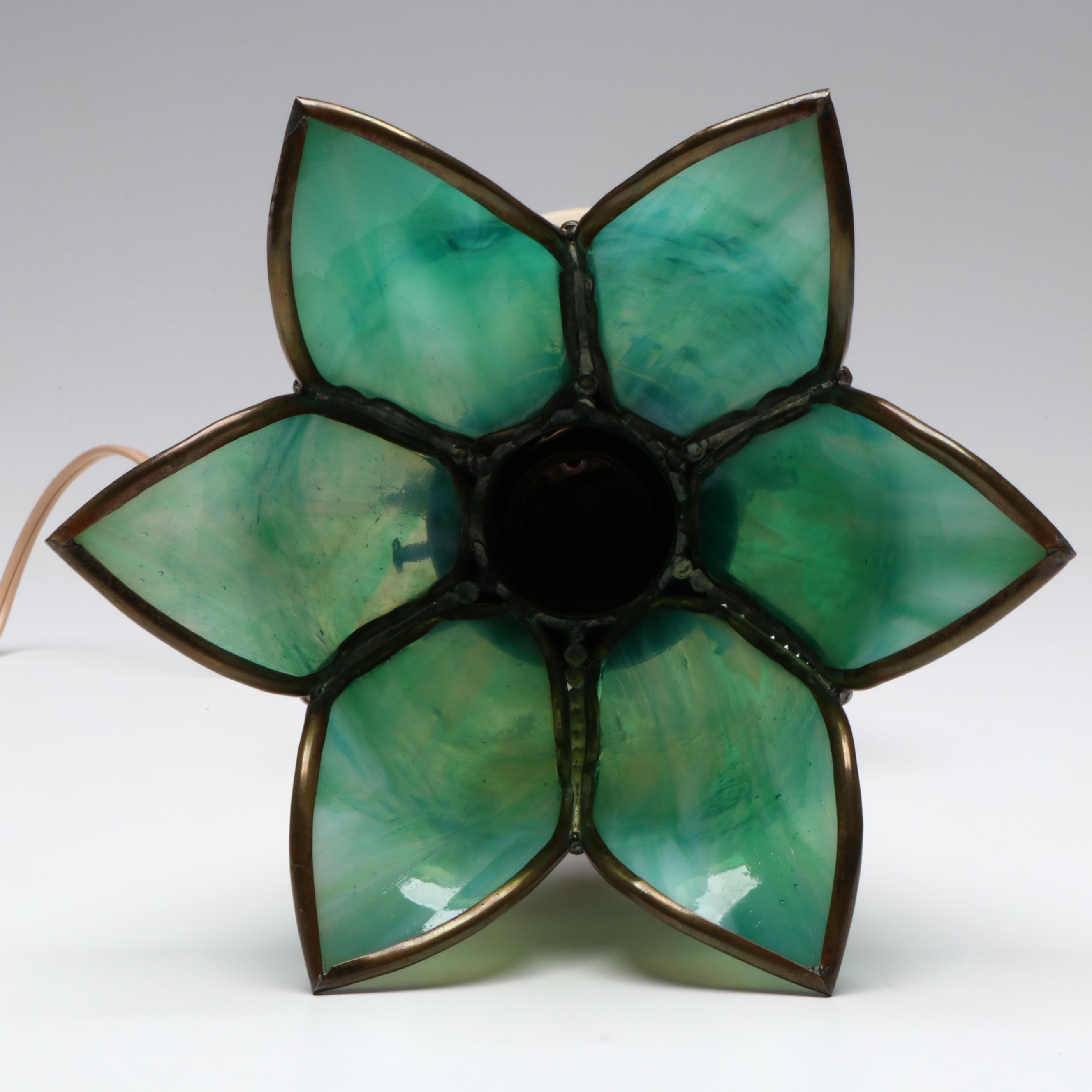 Spelter and Marble with Slag Glass Tulip Torchère Table Lamp, Early 20th C.