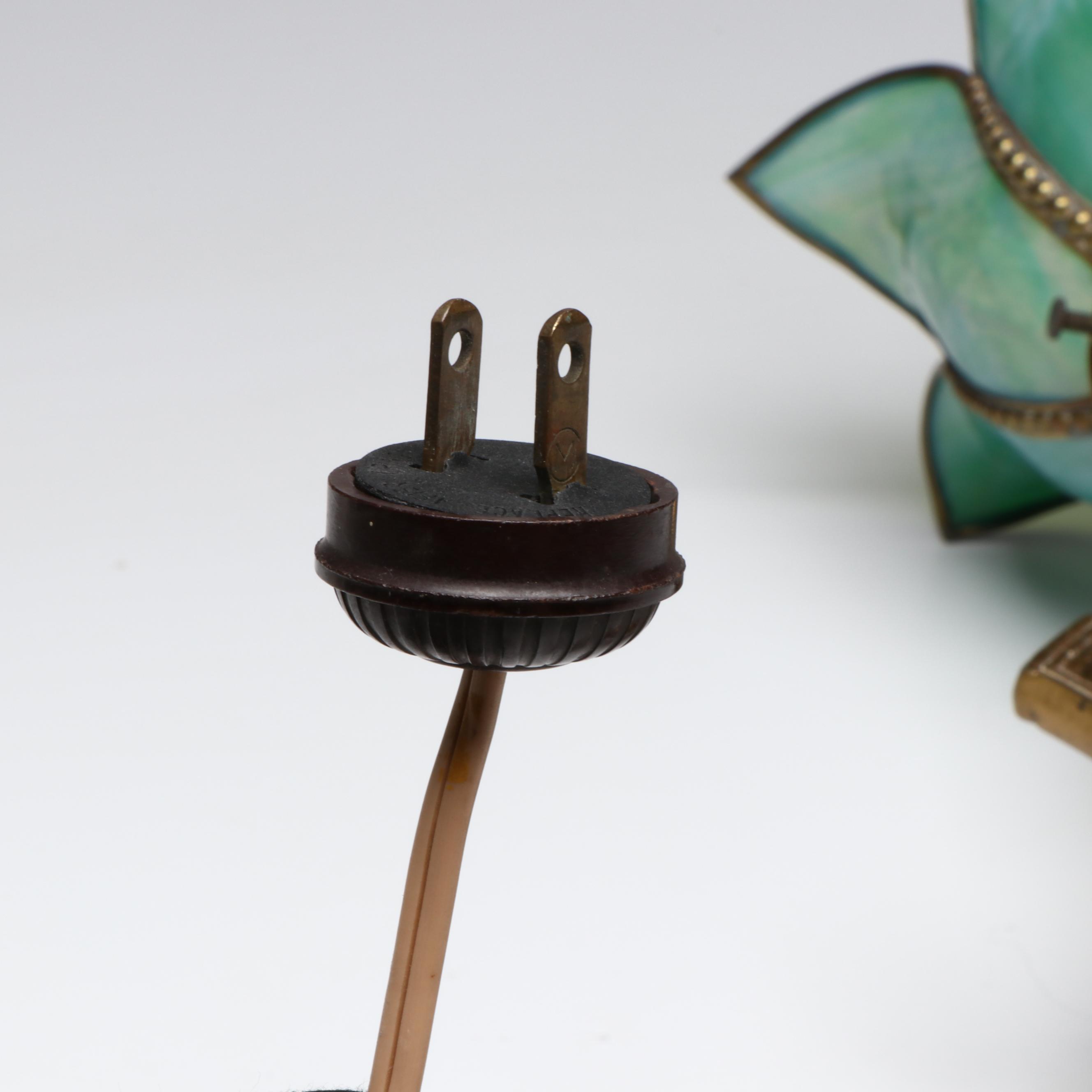 Spelter and Marble with Slag Glass Tulip Torchère Table Lamp, Early 20th C.