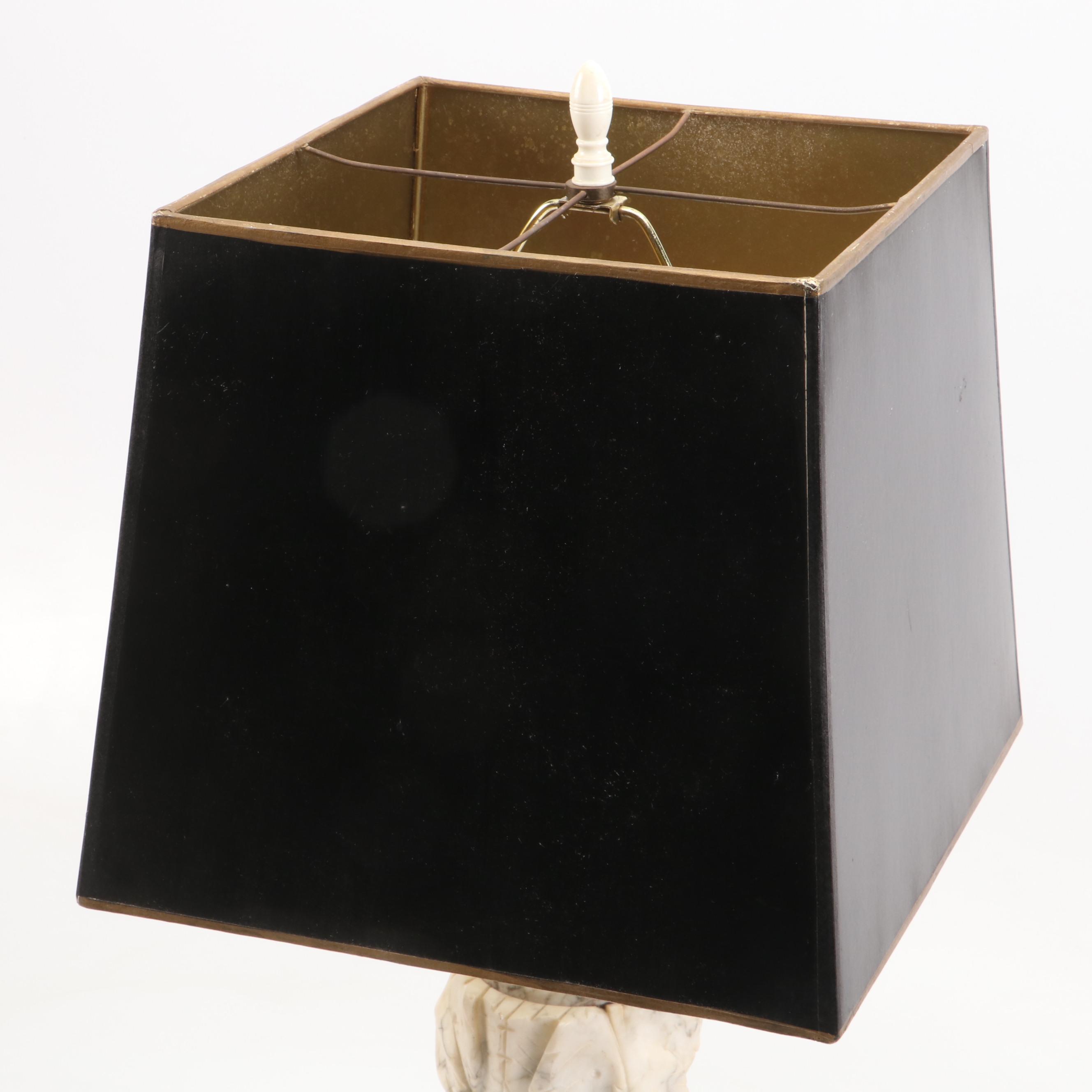 Neoclassical Style Carved Alabaster Table Lamp with Lacquered Shade