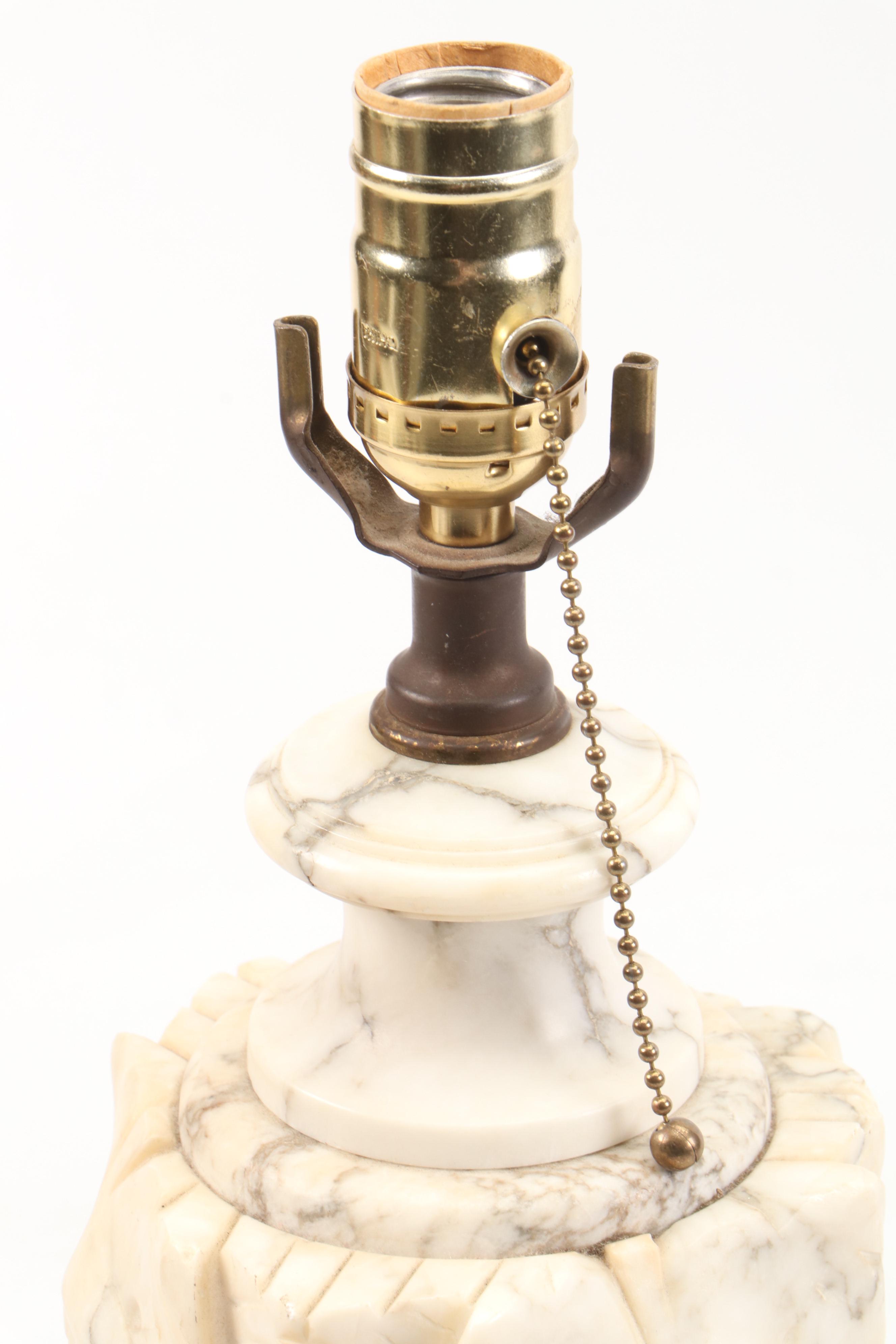 Neoclassical Style Carved Alabaster Table Lamp with Lacquered Shade