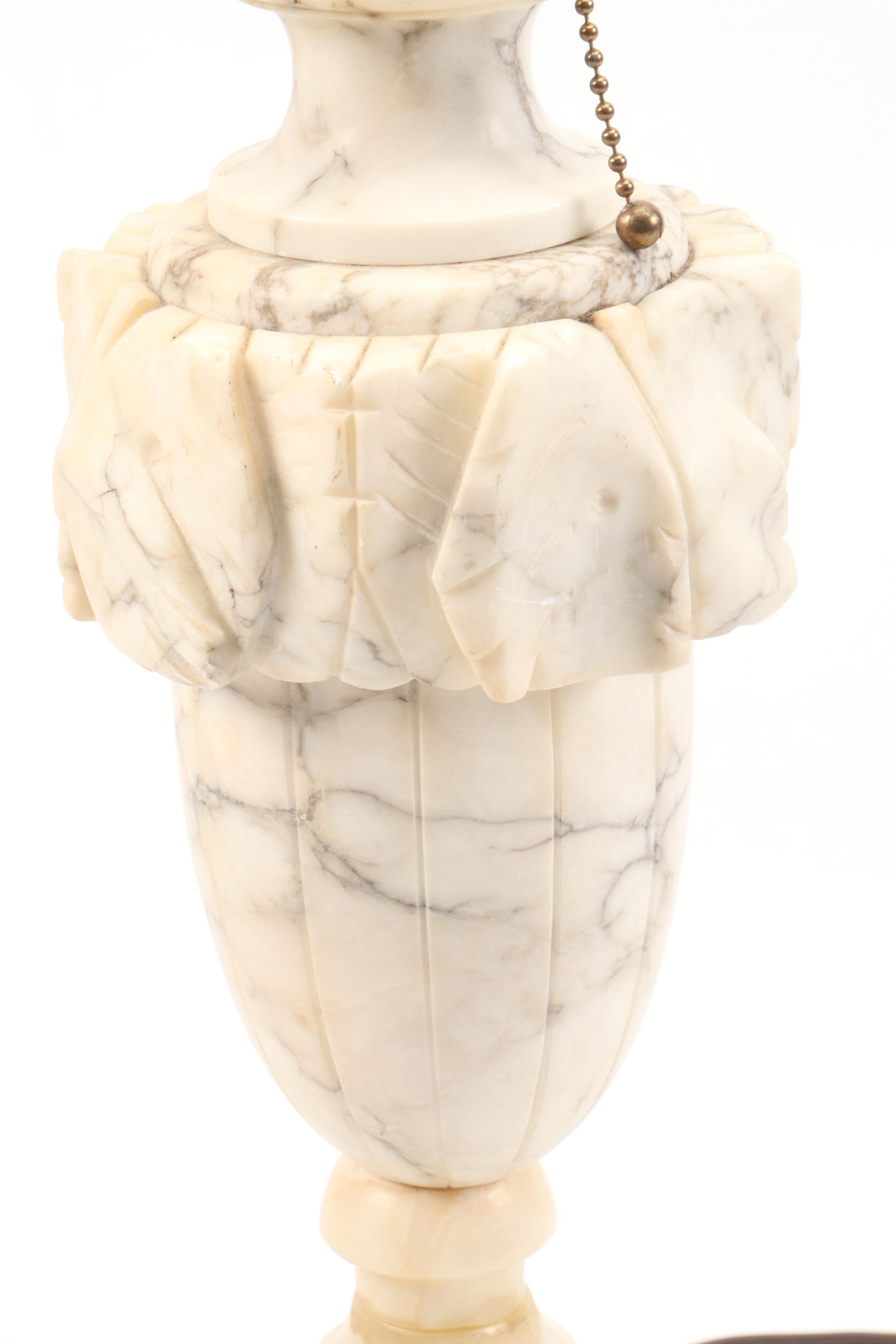 Neoclassical Style Carved Alabaster Table Lamp with Lacquered Shade