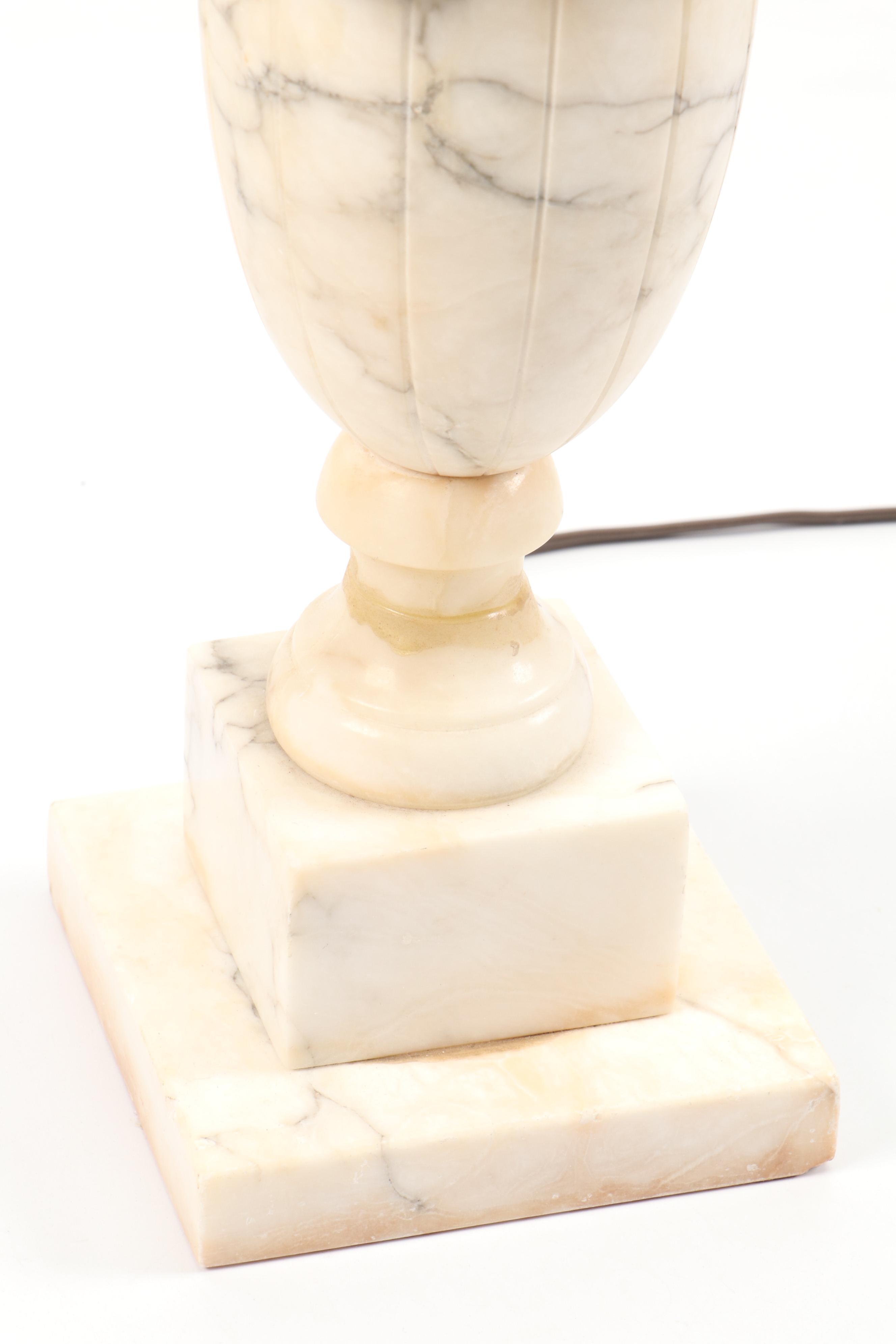 Neoclassical Style Carved Alabaster Table Lamp with Lacquered Shade