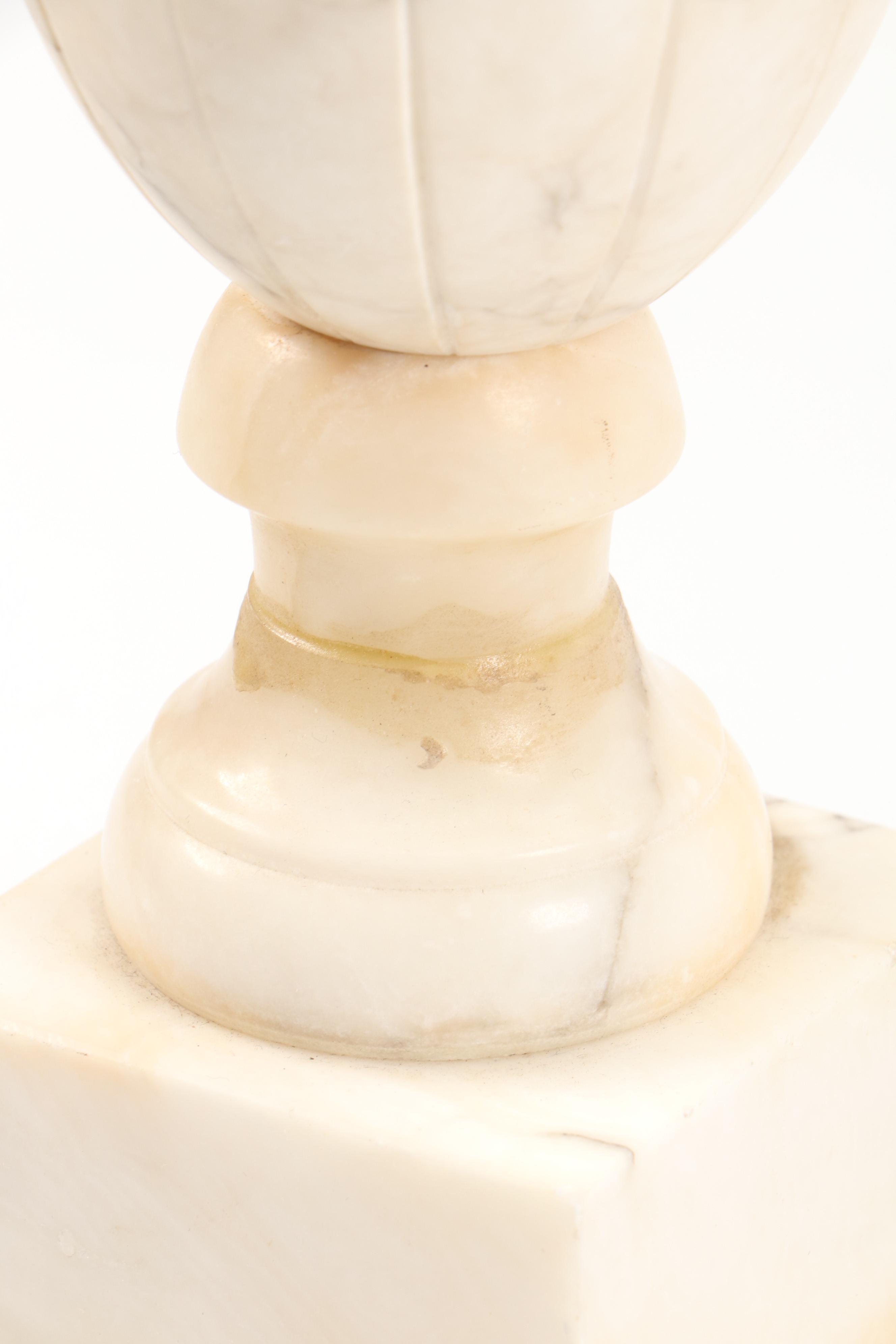 Neoclassical Style Carved Alabaster Table Lamp with Lacquered Shade