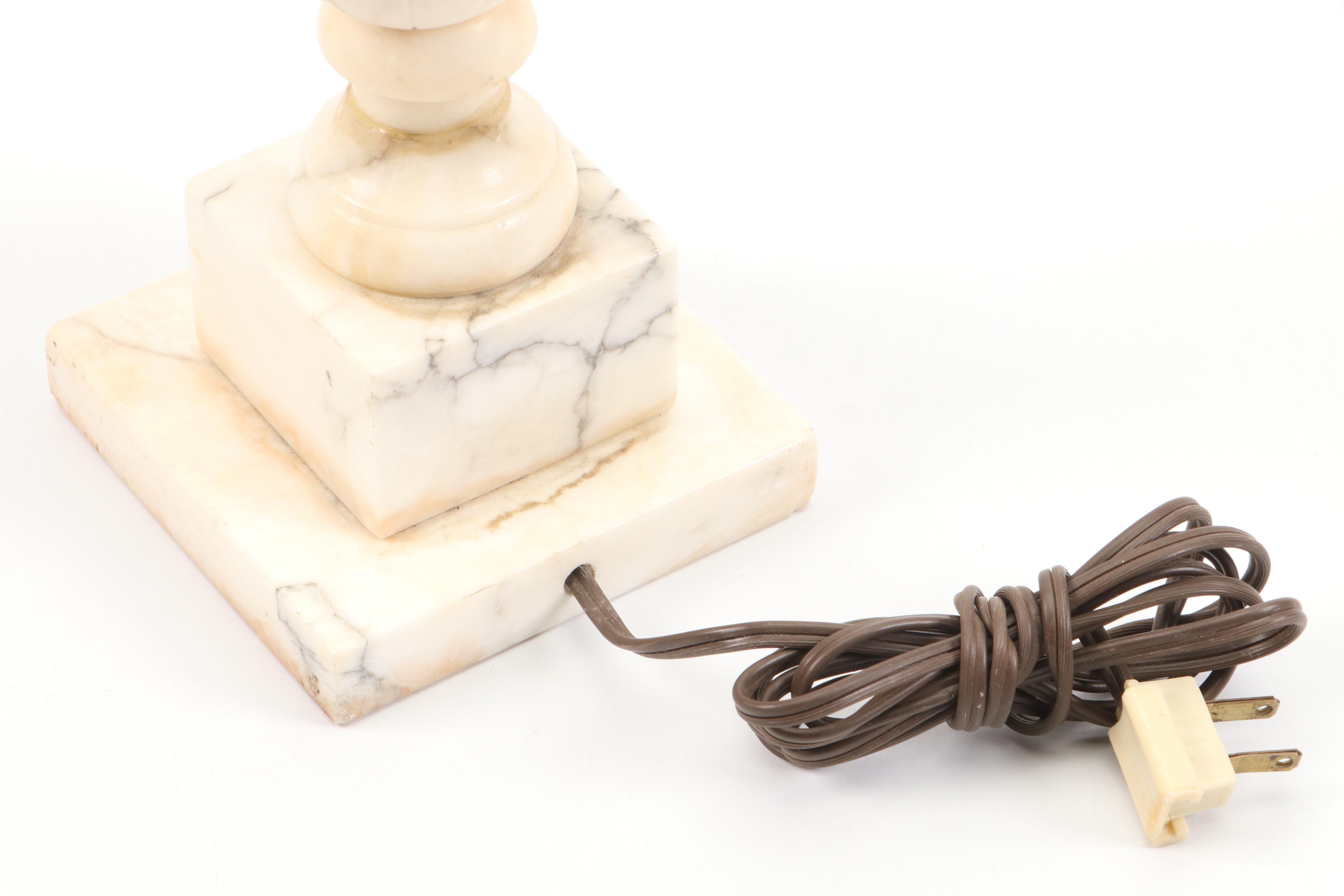 Neoclassical Style Carved Alabaster Table Lamp with Lacquered Shade