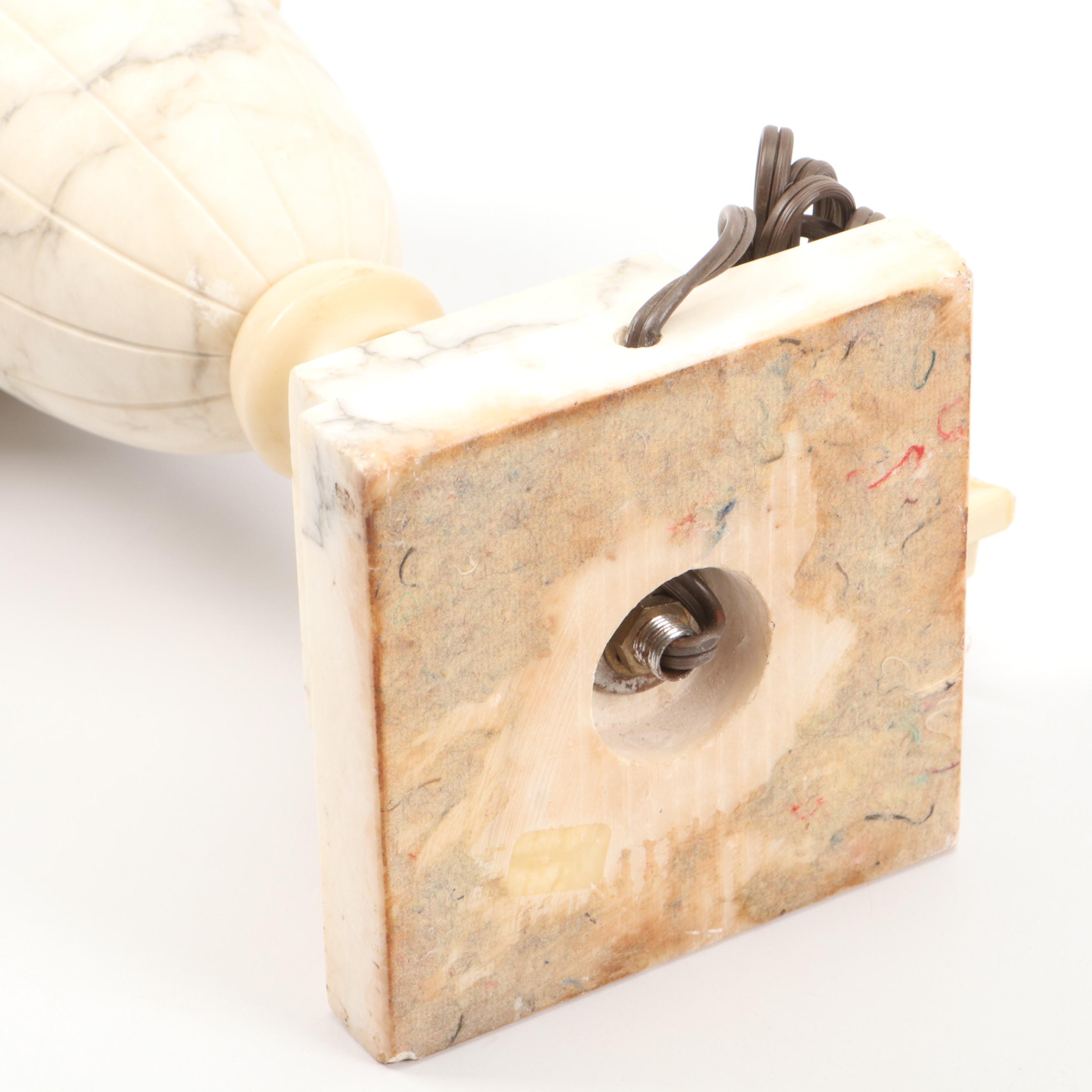 Neoclassical Style Carved Alabaster Table Lamp with Lacquered Shade