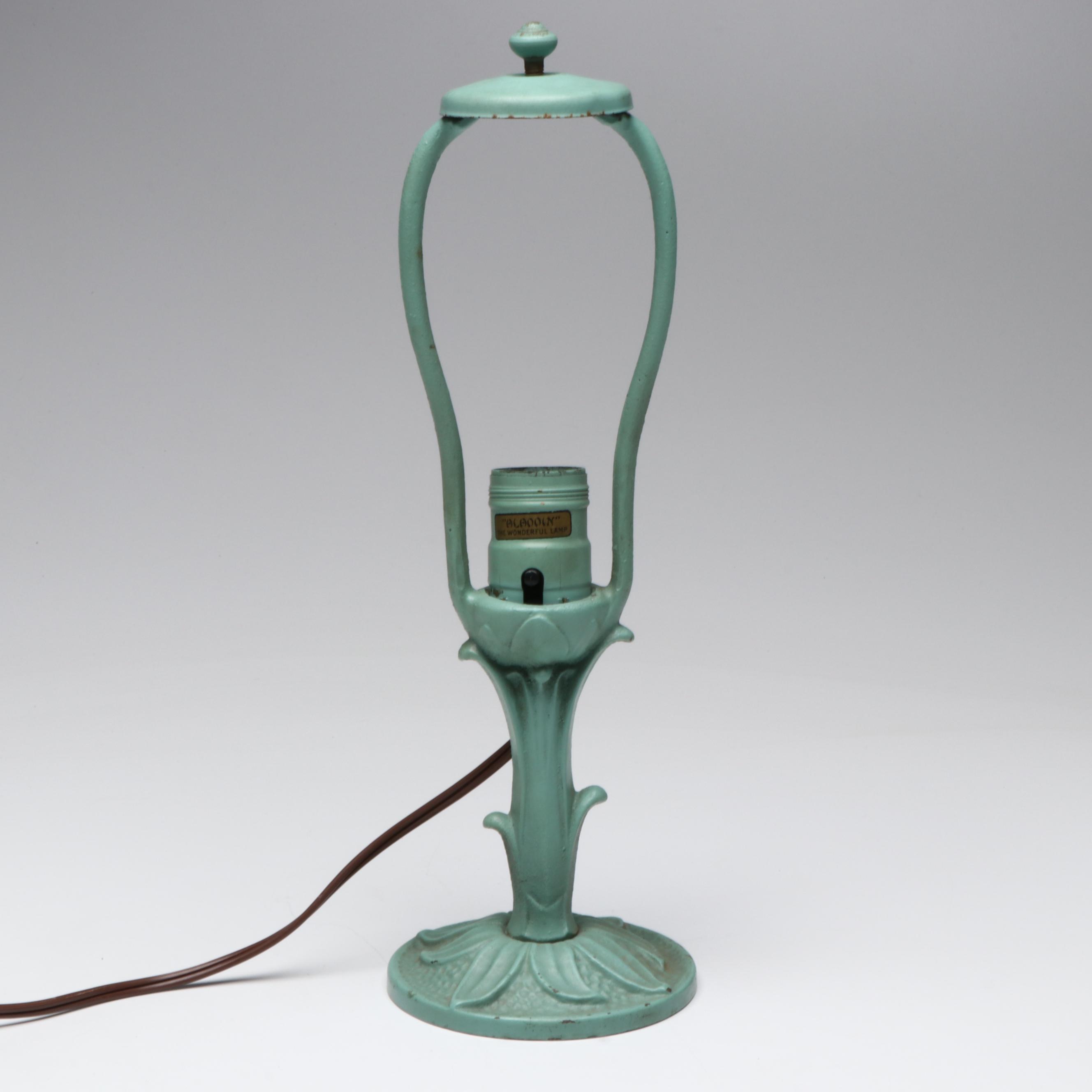 Cold-Painted Metal Boudoir Lamp with Reverse-Painted Satin Glass Shade