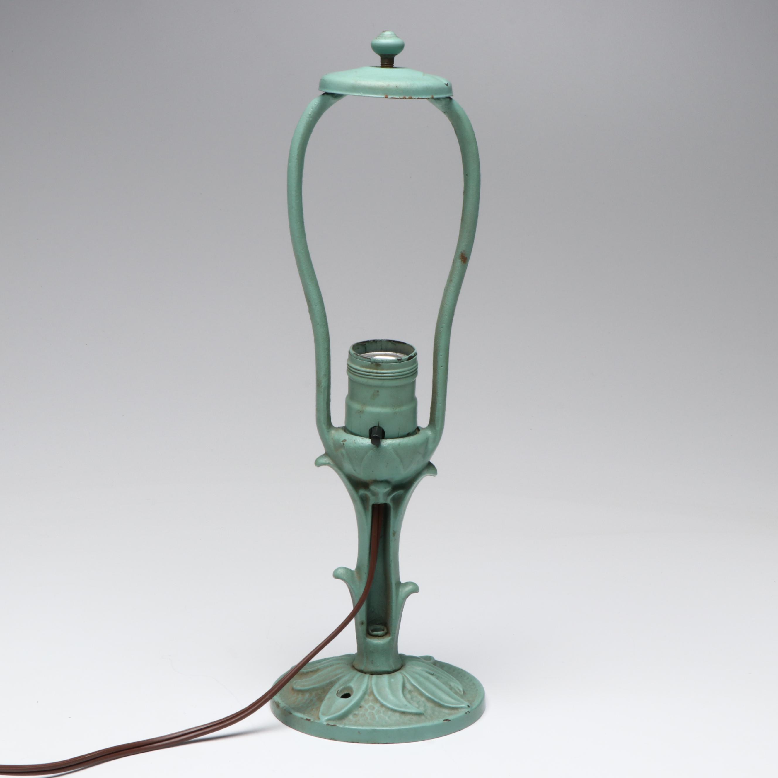 Cold-Painted Metal Boudoir Lamp with Reverse-Painted Satin Glass Shade