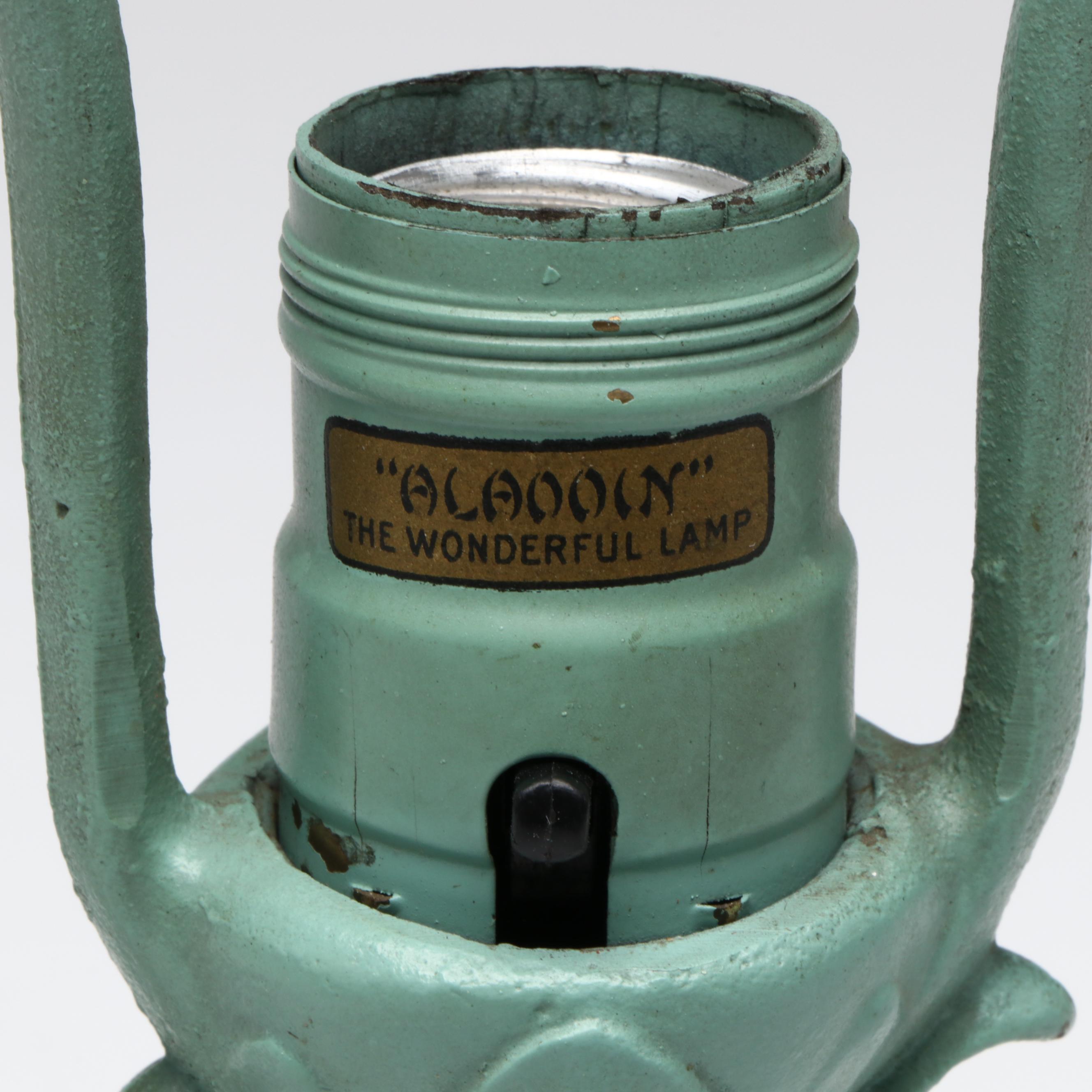 Cold-Painted Metal Boudoir Lamp with Reverse-Painted Satin Glass Shade