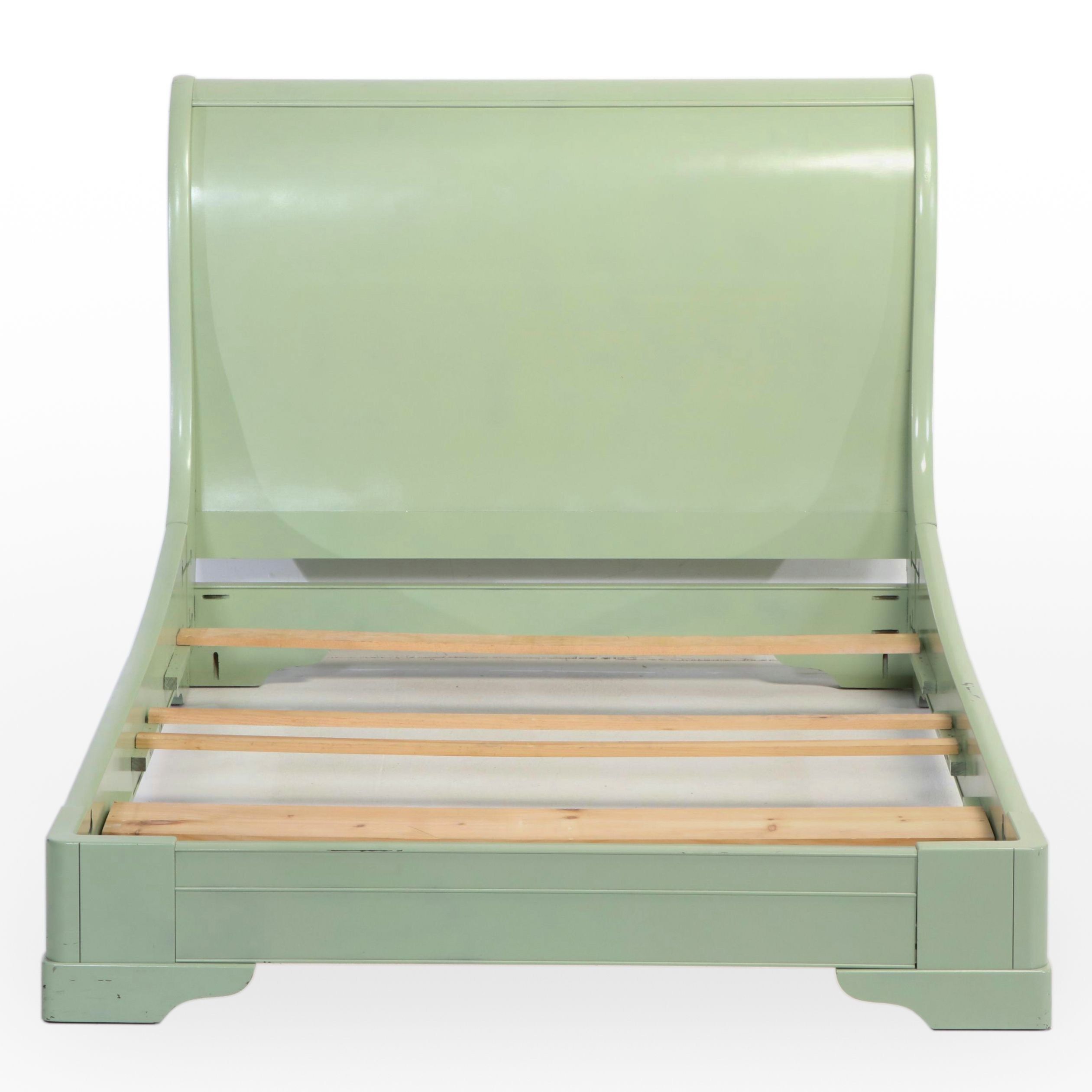 Green Painted Wood Full Size Sleigh Bed