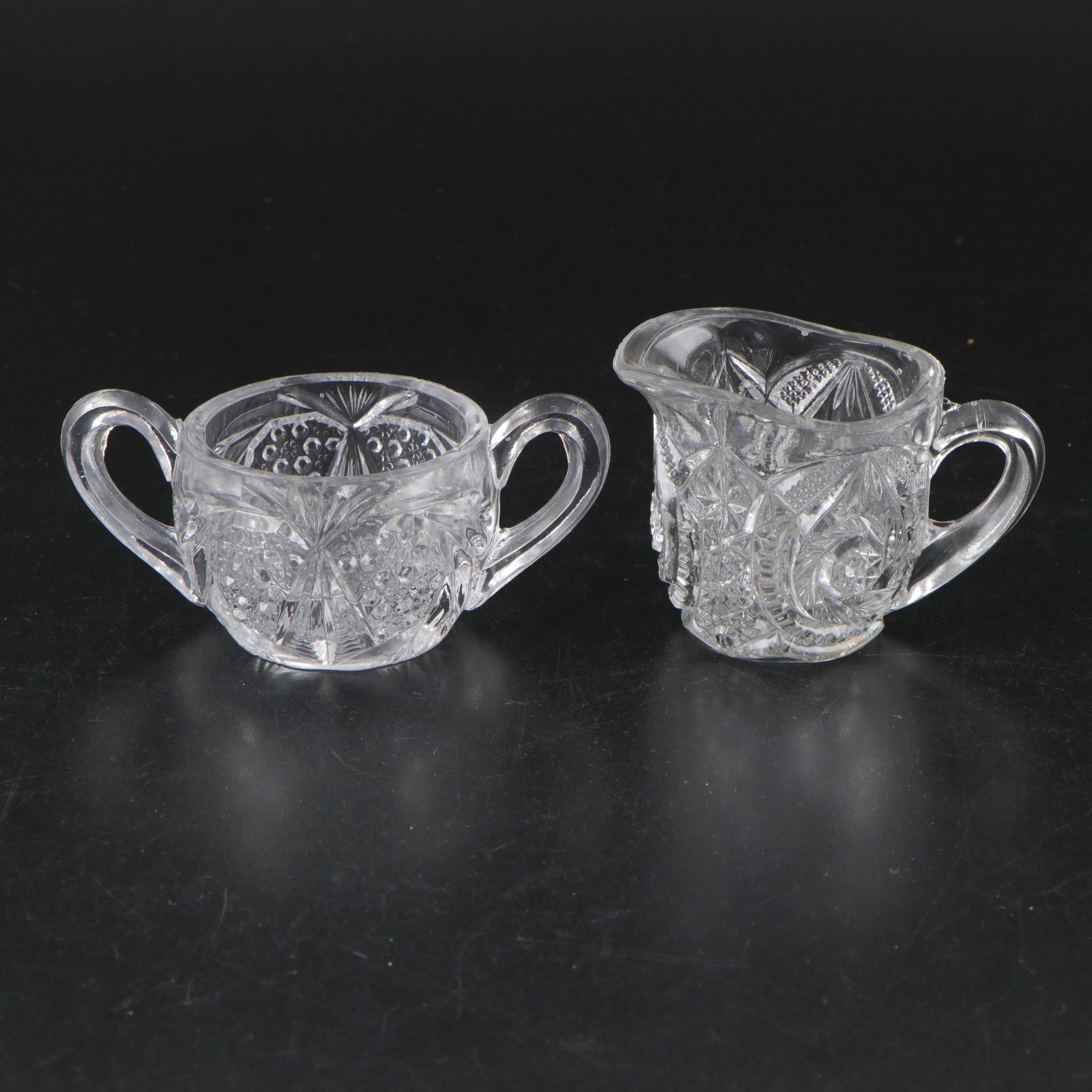 US Glass "Buzz Star Clear" Glass Child's Sugar and Creamer with Bottles and More