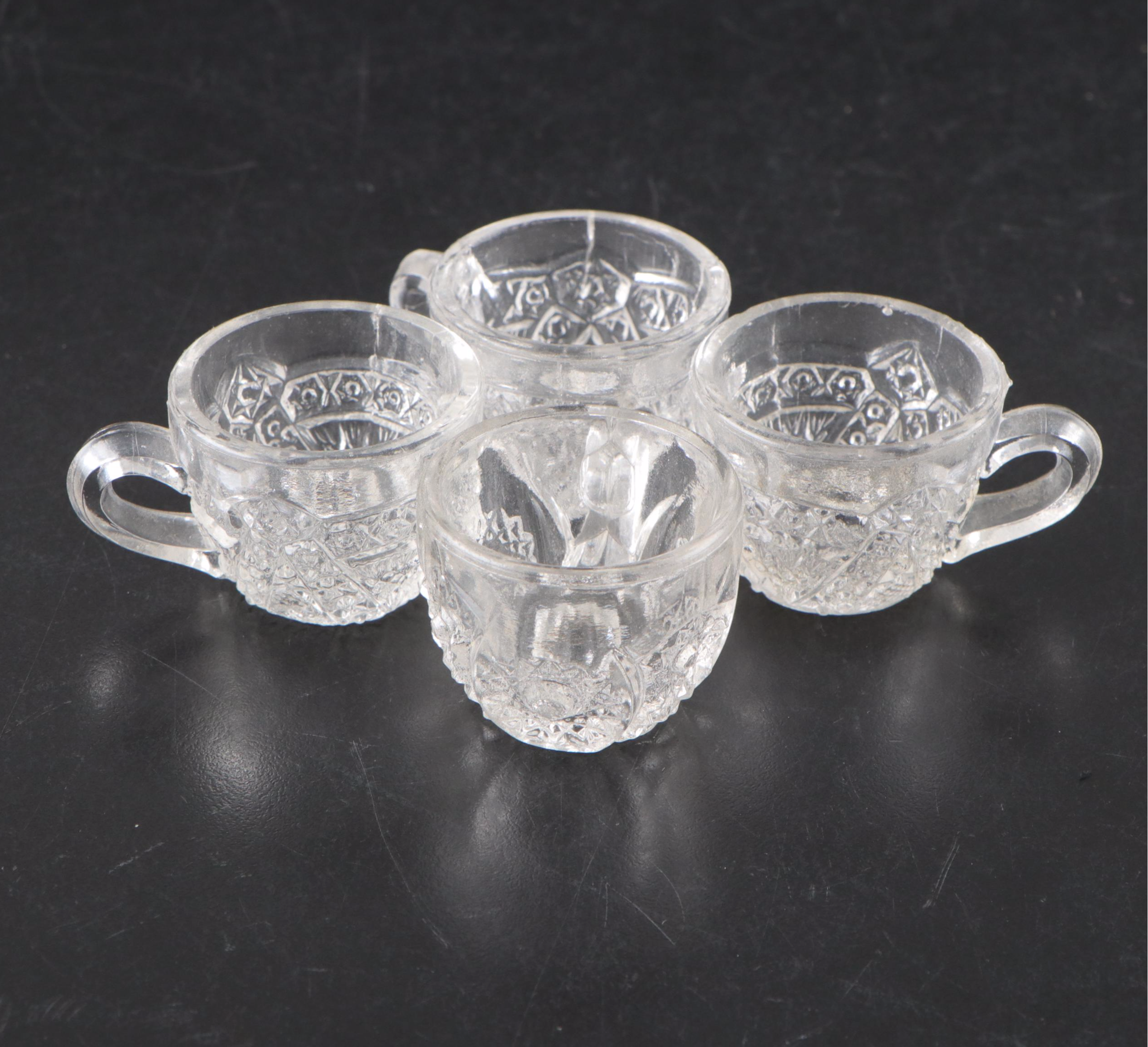 US Glass "Buzz Star Clear" Glass Child's Sugar and Creamer with Bottles and More