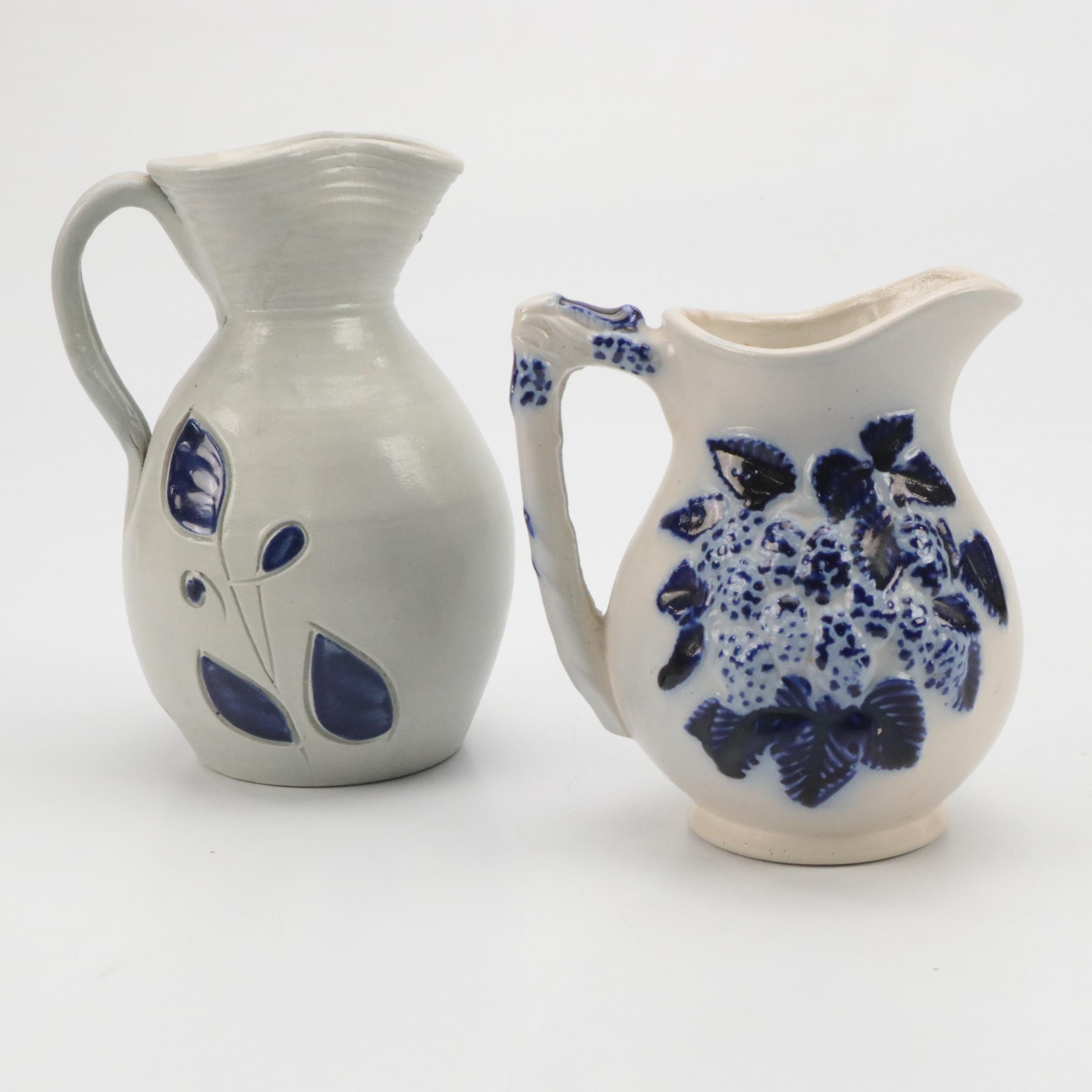 Williamsburg Pottery Cobalt Blue Pitcher, Cups and More with Other Pitcher