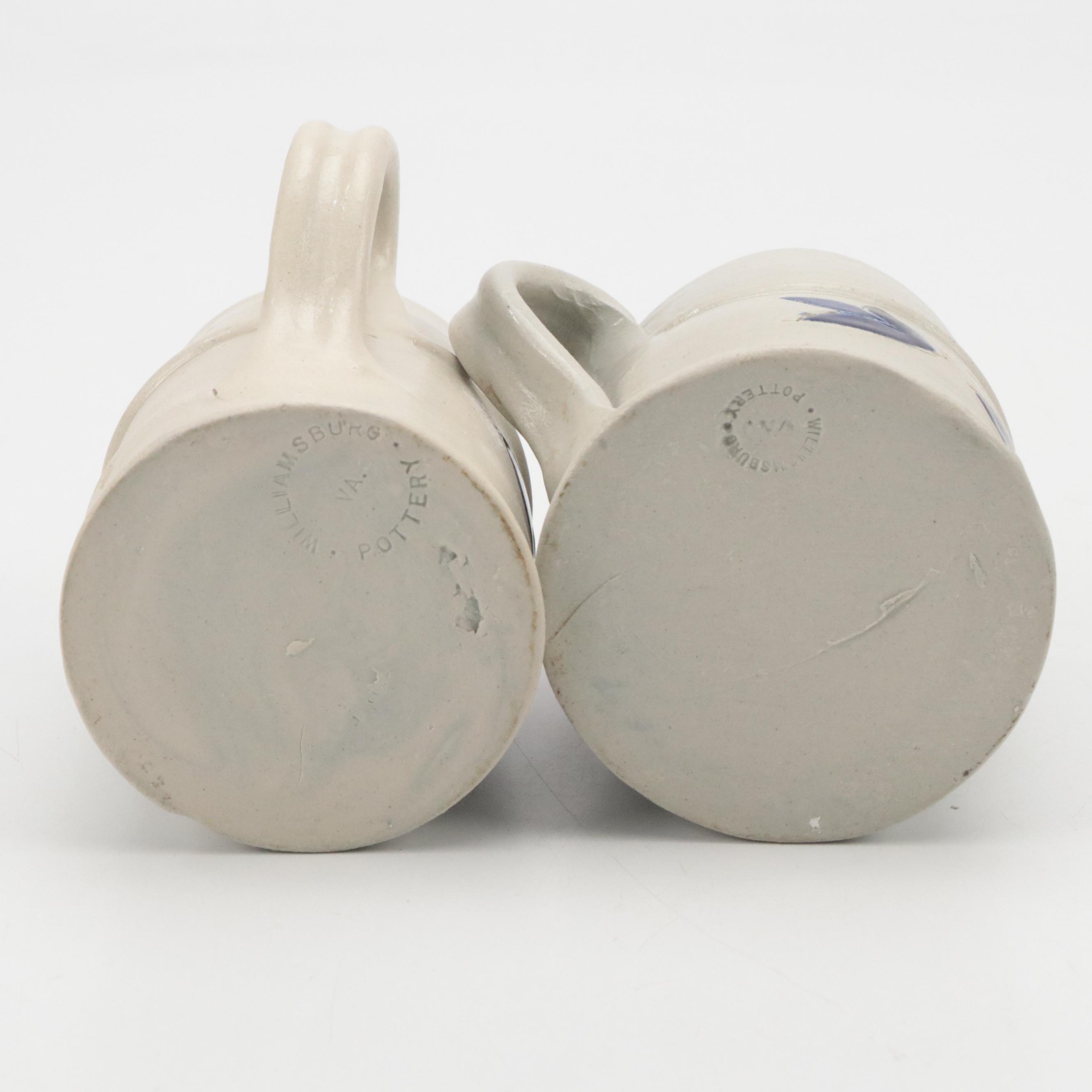 Williamsburg Pottery Cobalt Blue Pitcher, Cups and More with Other Pitcher