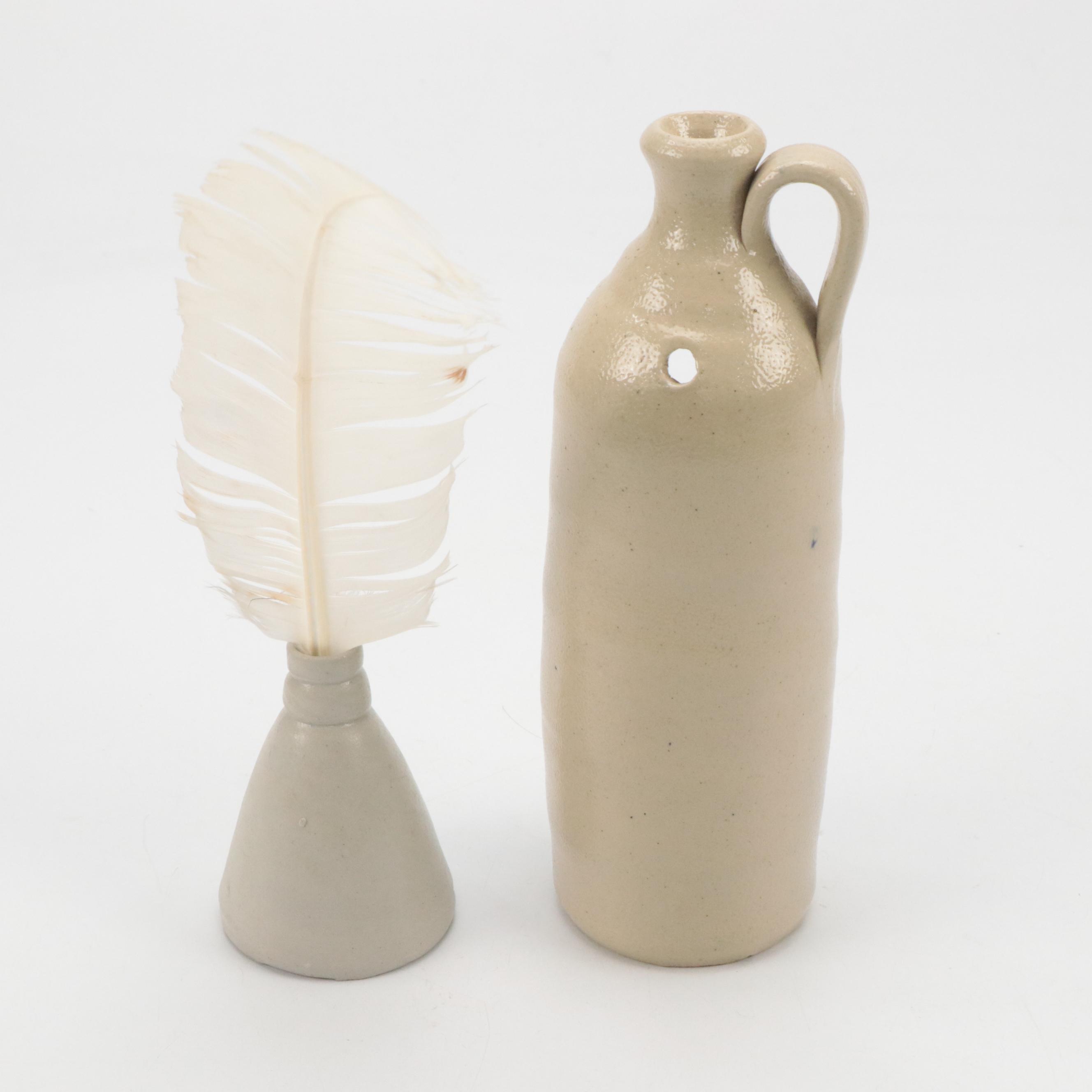 Williamsburg Pottery Cobalt Blue Pitcher, Cups and More with Other Pitcher