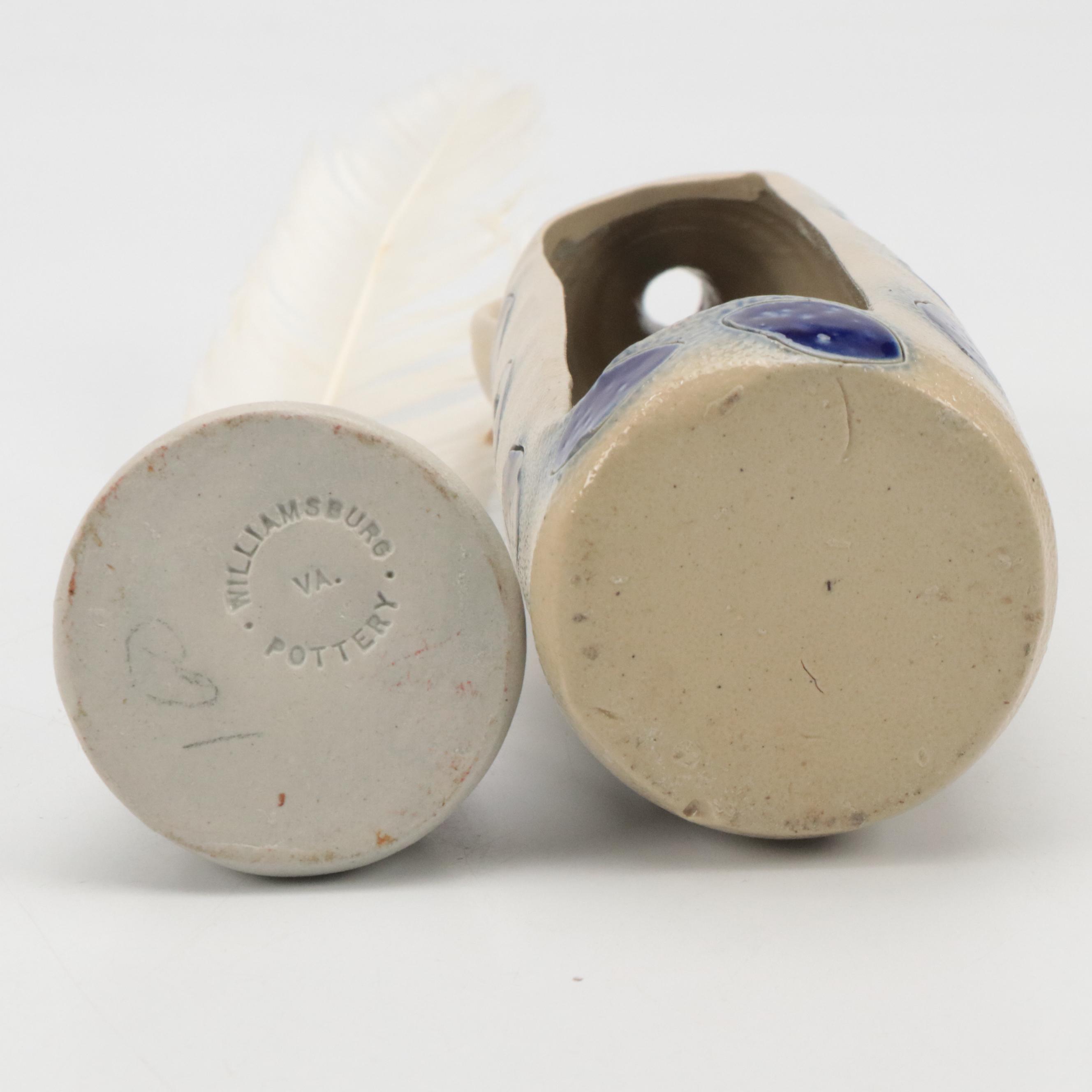 Williamsburg Pottery Cobalt Blue Pitcher, Cups and More with Other Pitcher