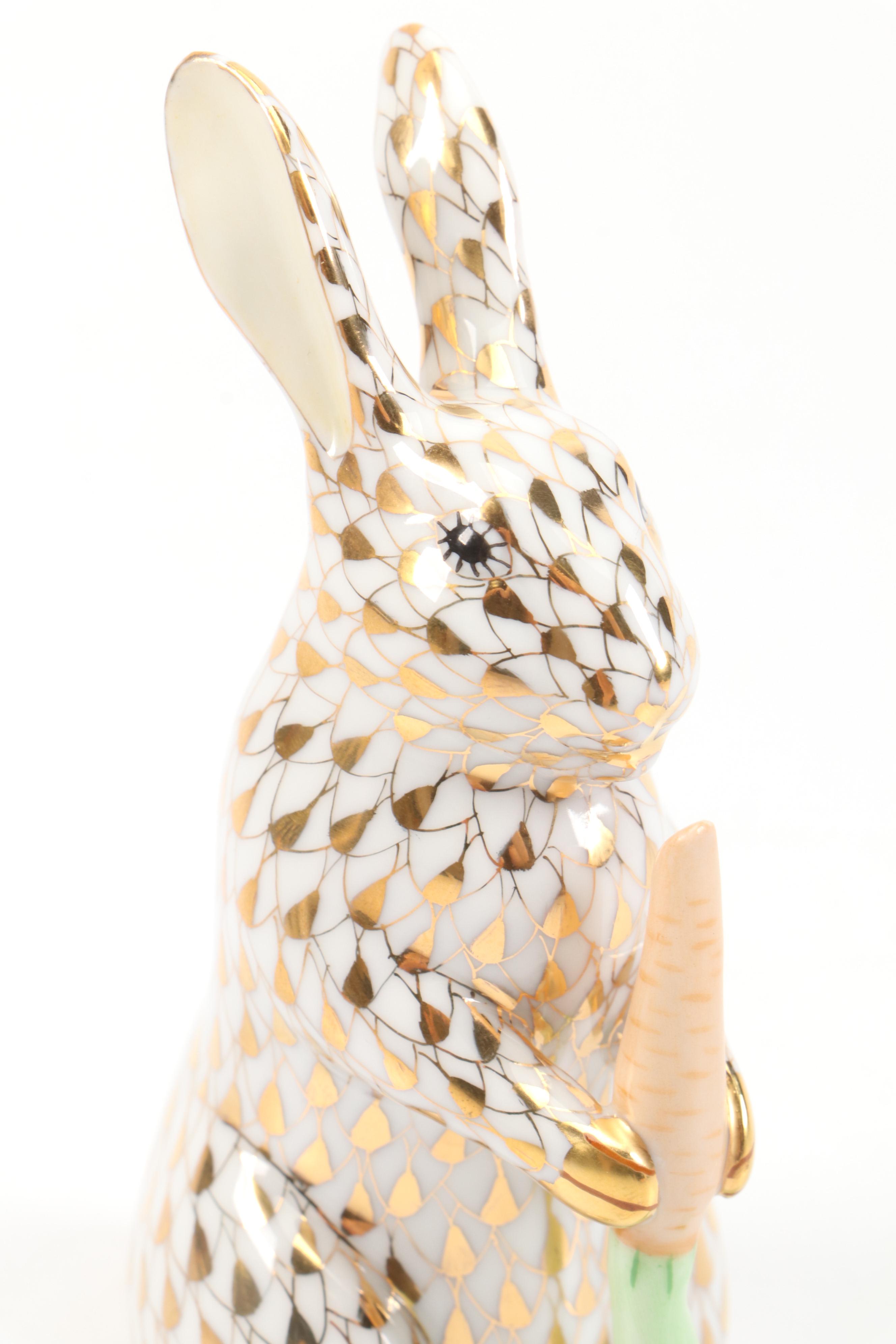 Herend Guild Gold Fishnet "Garden Bunny" Porcelain Figurine, 2005