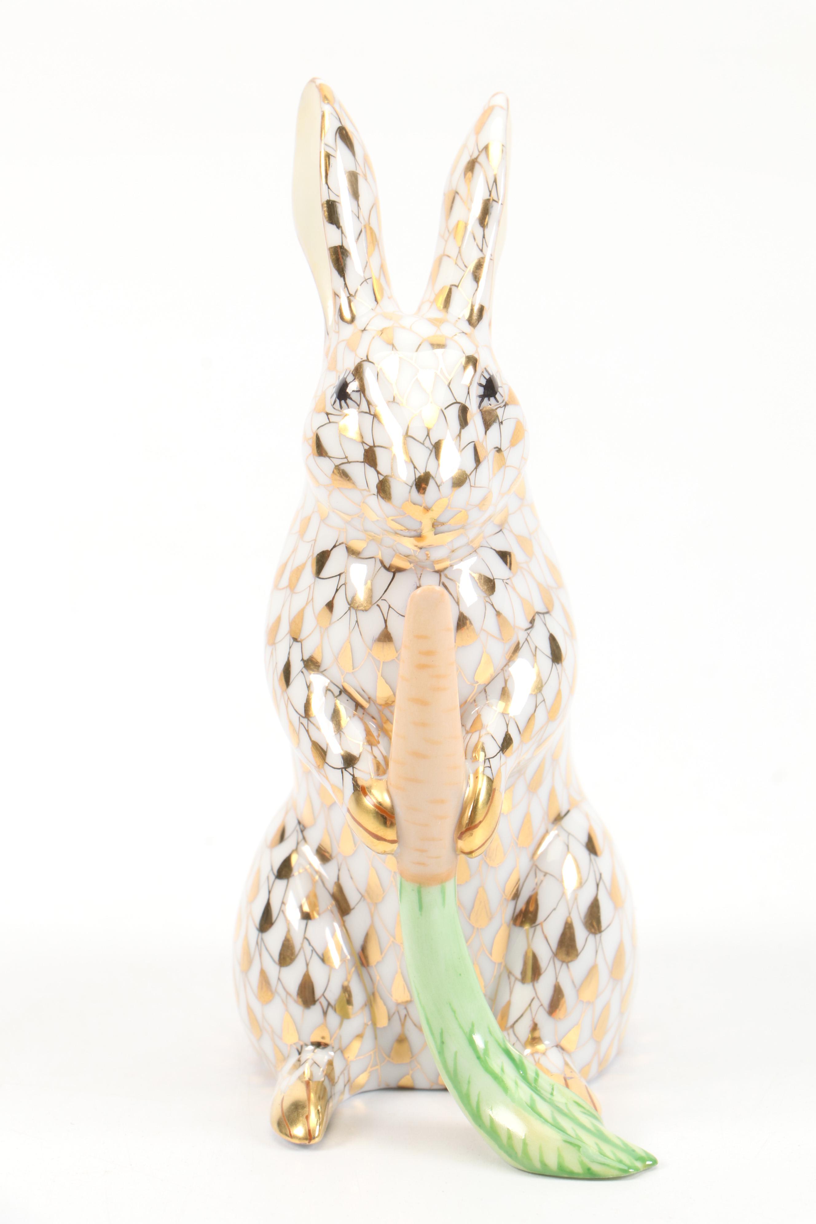Herend Guild Gold Fishnet "Garden Bunny" Porcelain Figurine, 2005