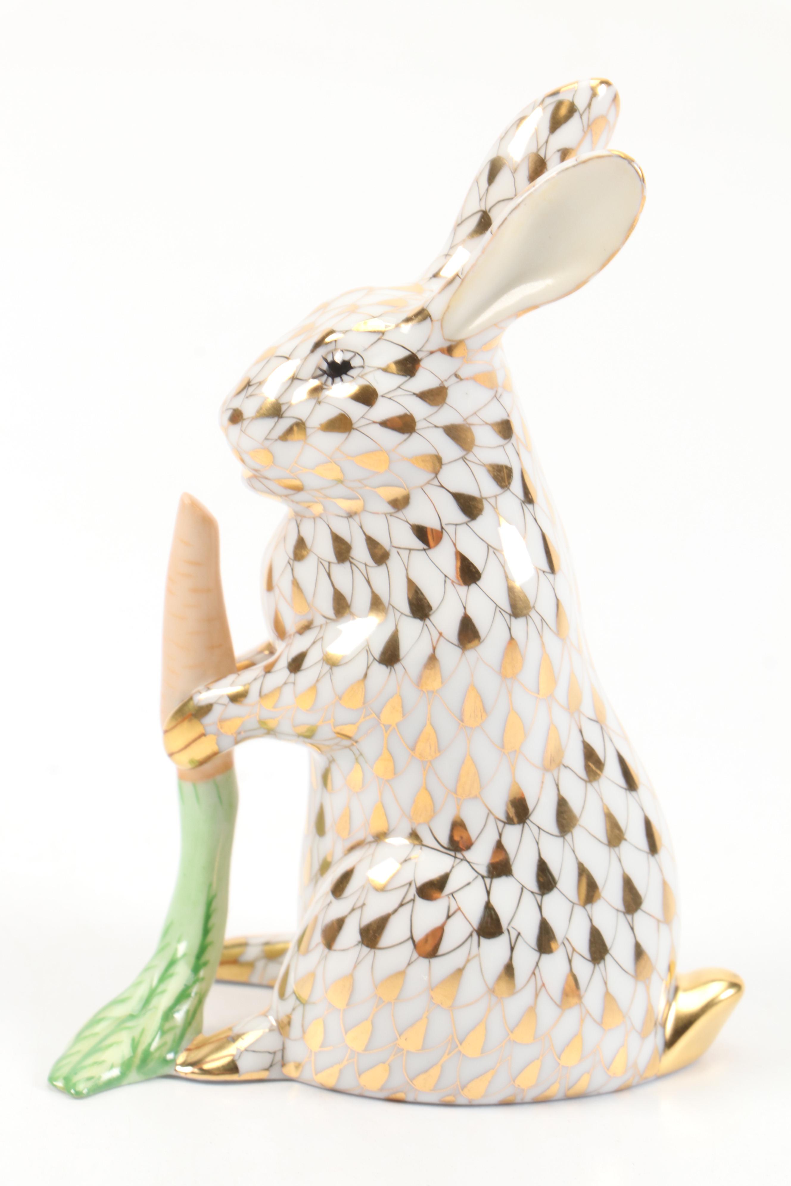 Herend Guild Gold Fishnet "Garden Bunny" Porcelain Figurine, 2005