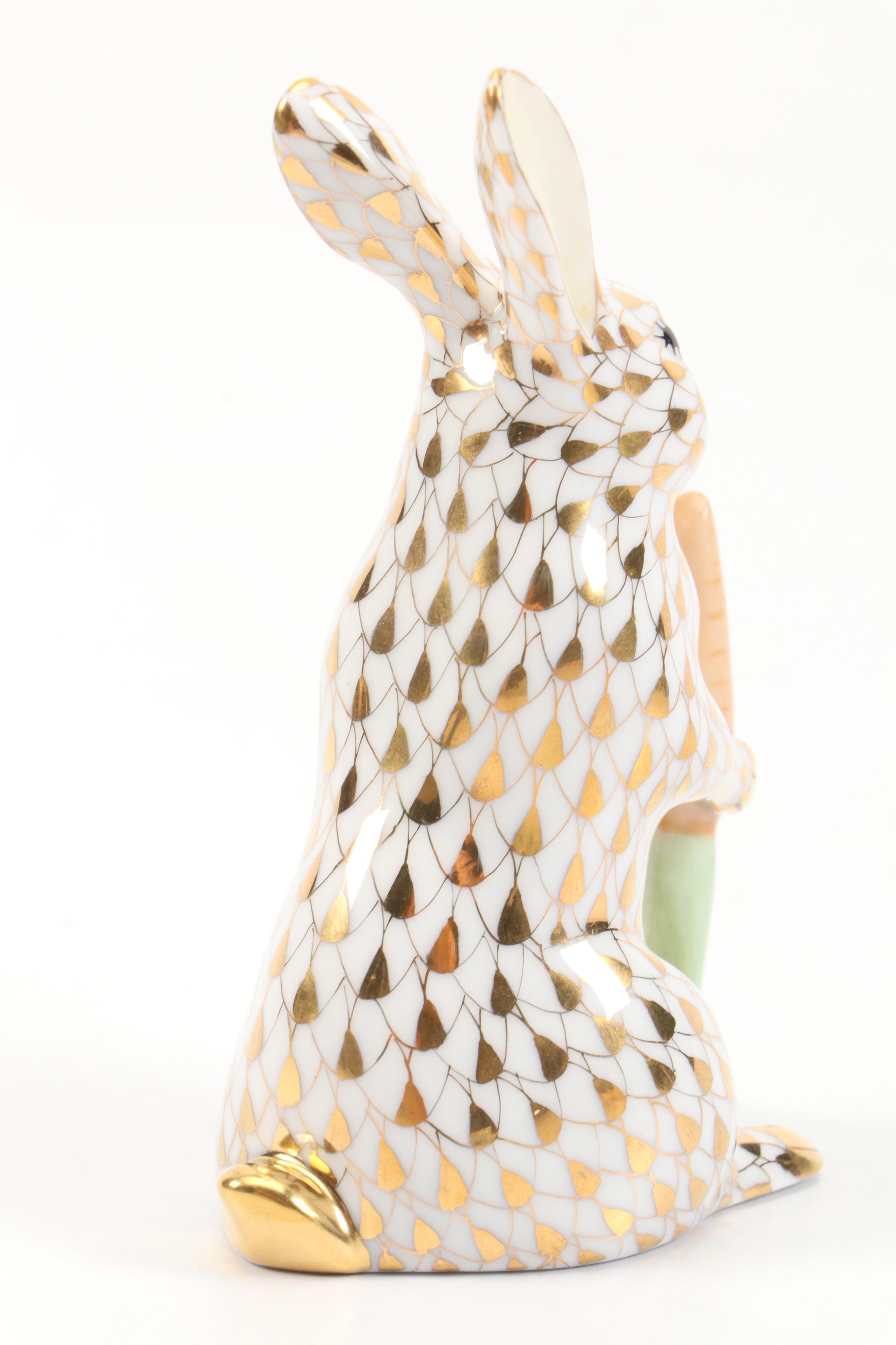 Herend Guild Gold Fishnet "Garden Bunny" Porcelain Figurine, 2005