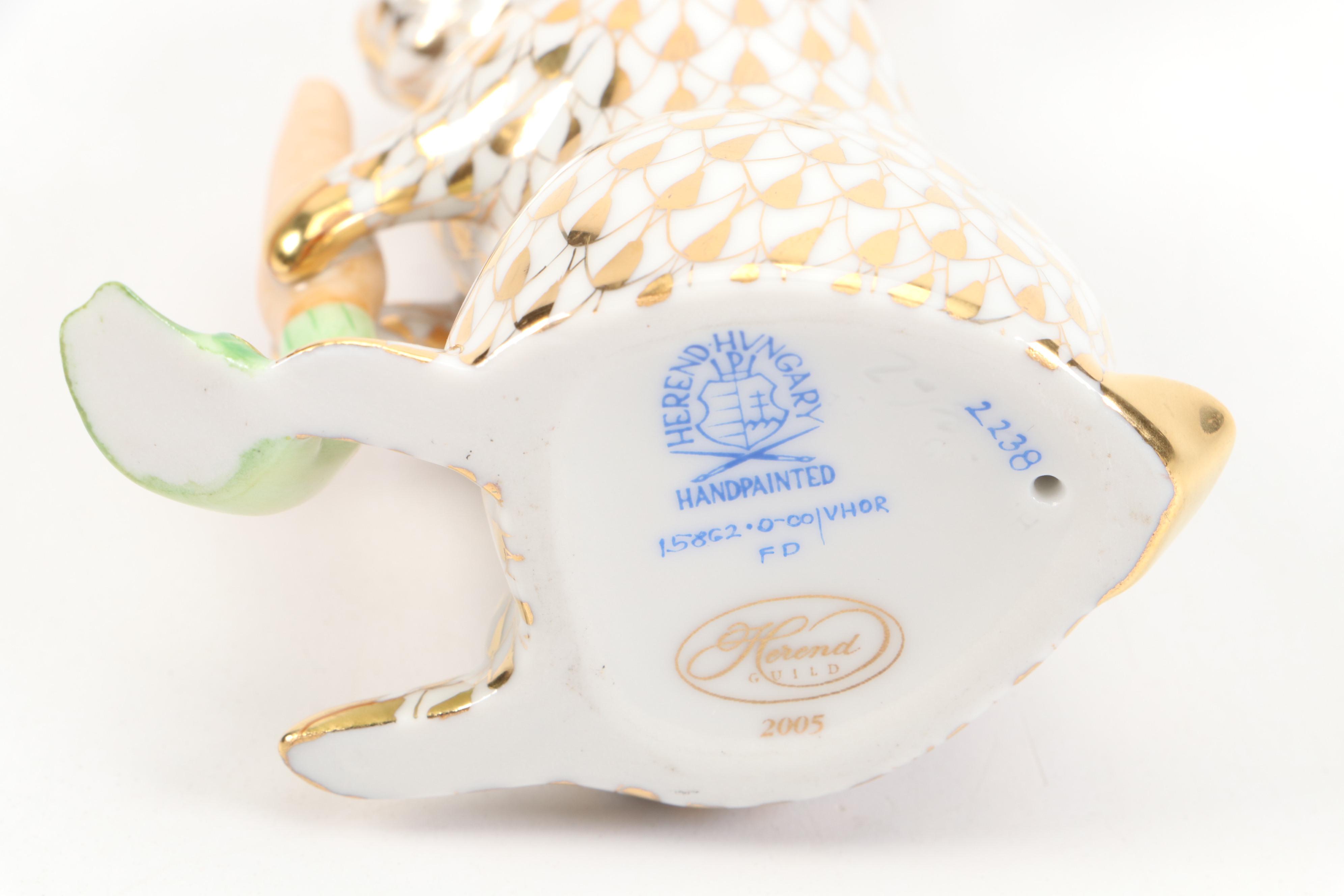 Herend Guild Gold Fishnet "Garden Bunny" Porcelain Figurine, 2005