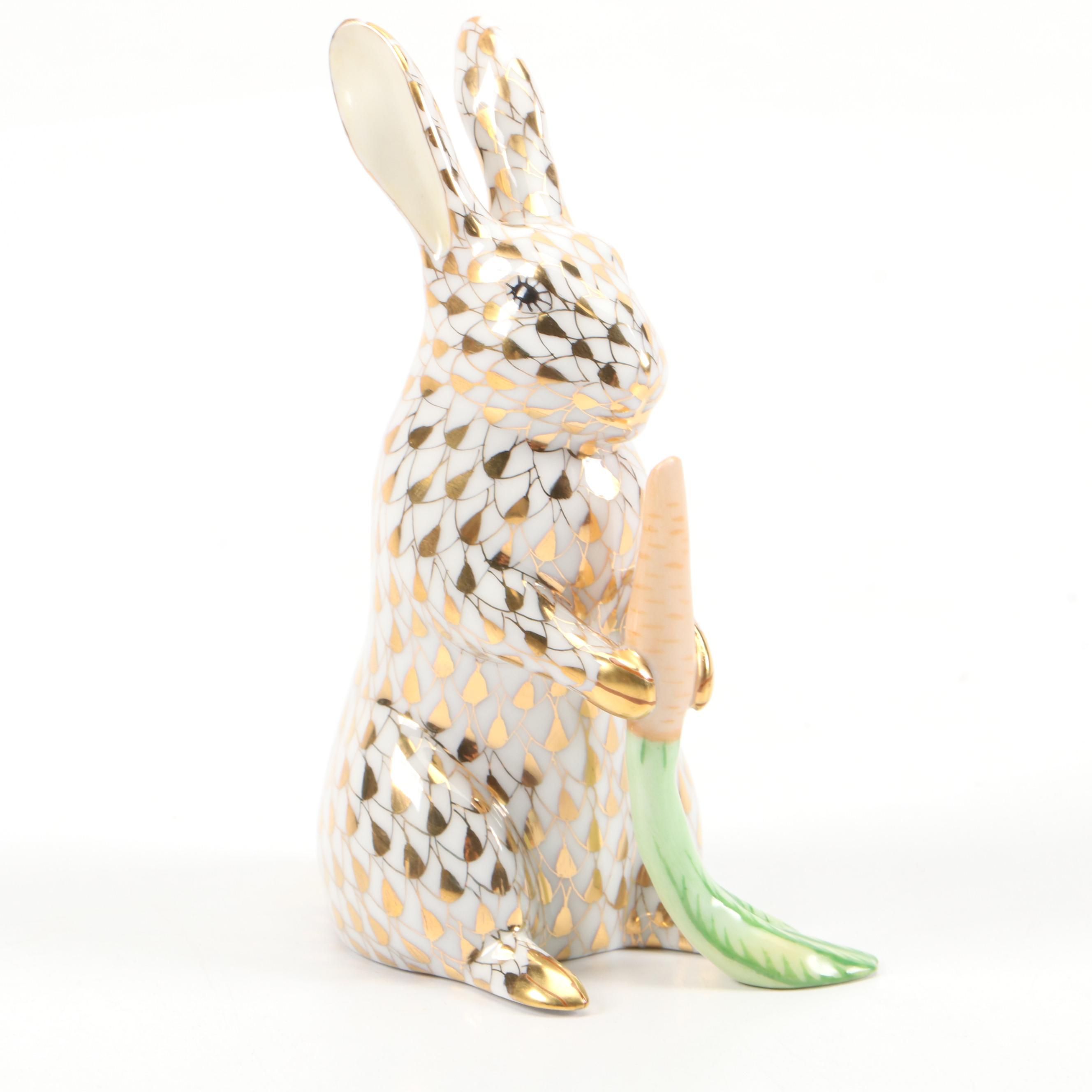 Herend Guild Gold Fishnet "Garden Bunny" Porcelain Figurine, 2005