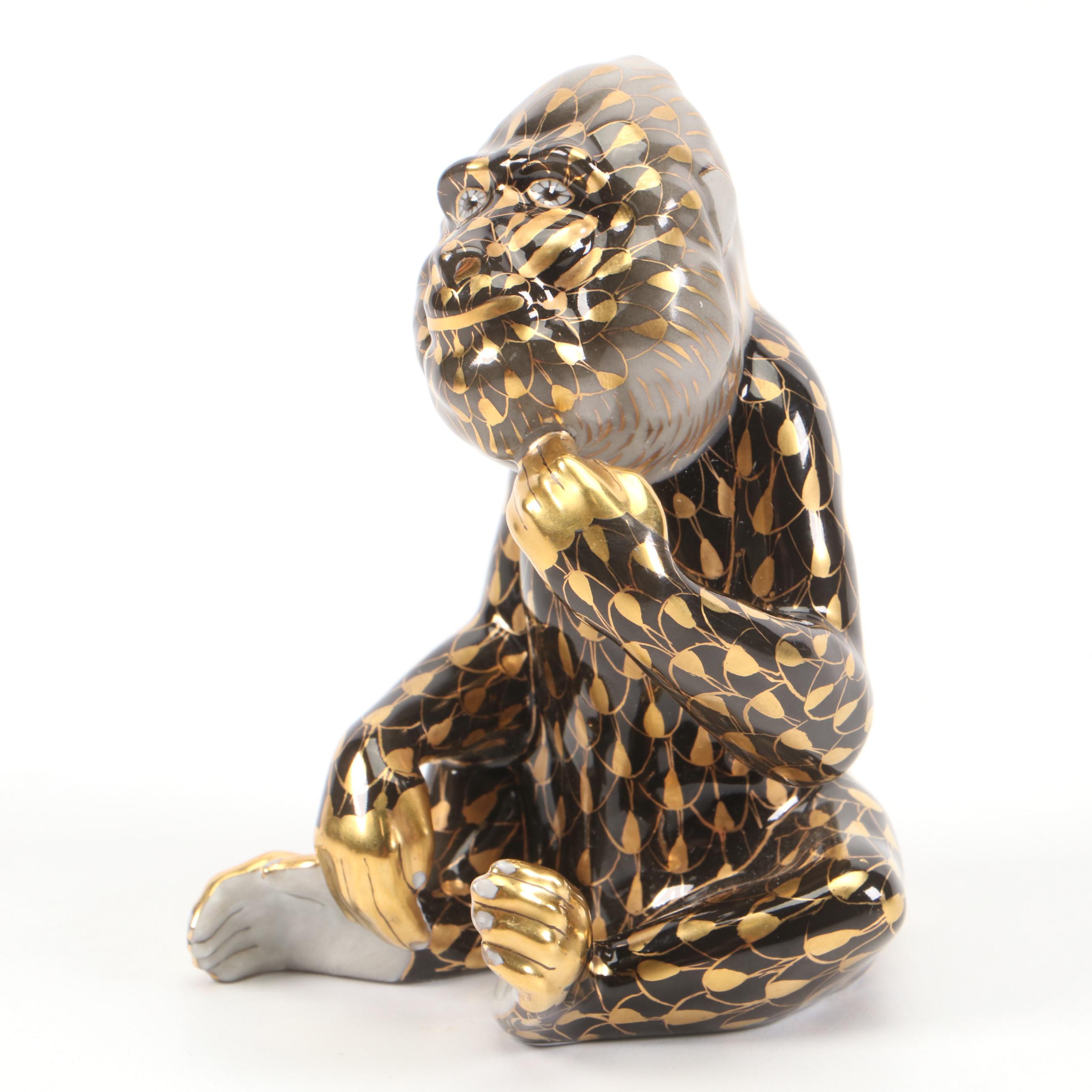 Herend Gold Fishnet on Natural "Baboon" Porcelain Figurine