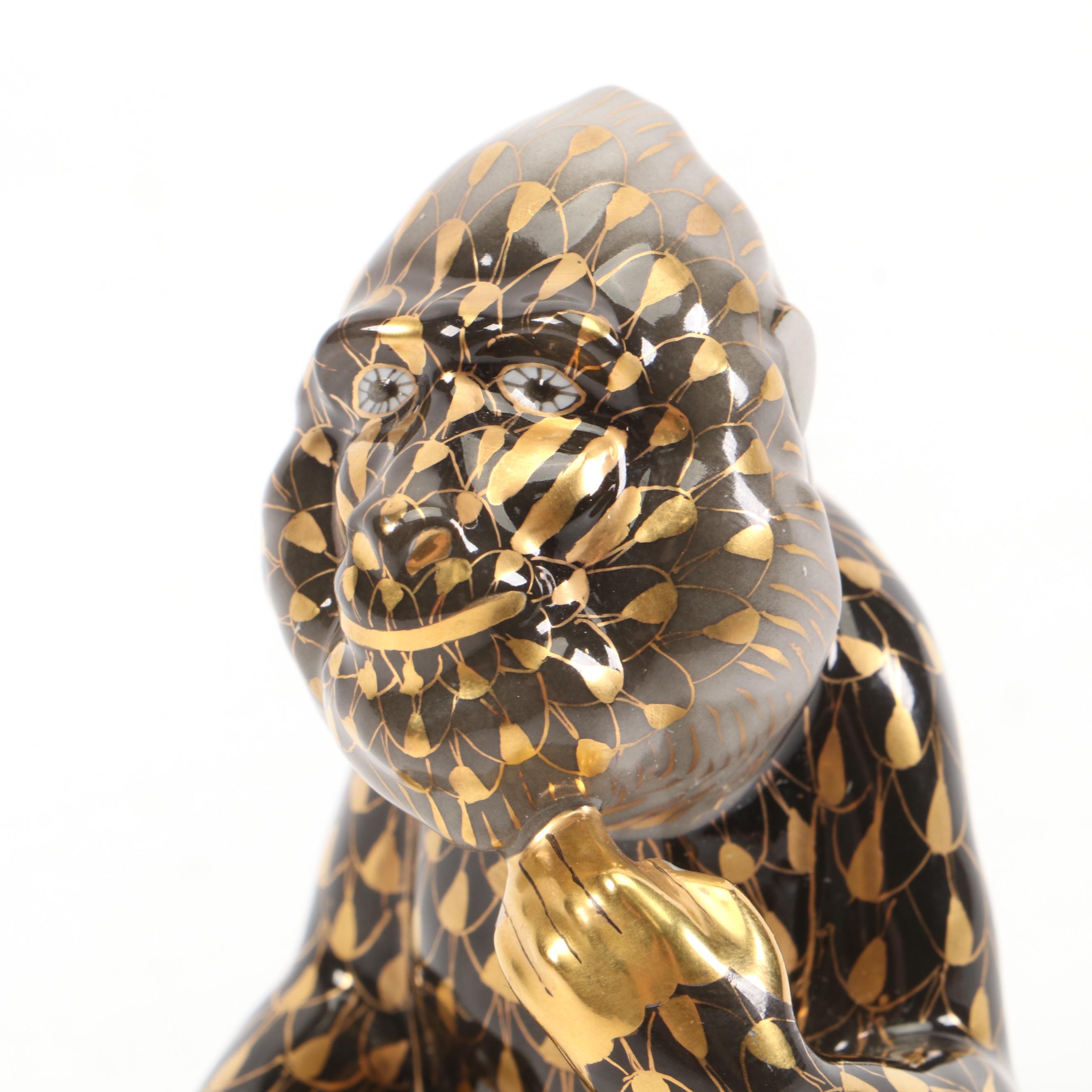 Herend Gold Fishnet on Natural "Baboon" Porcelain Figurine