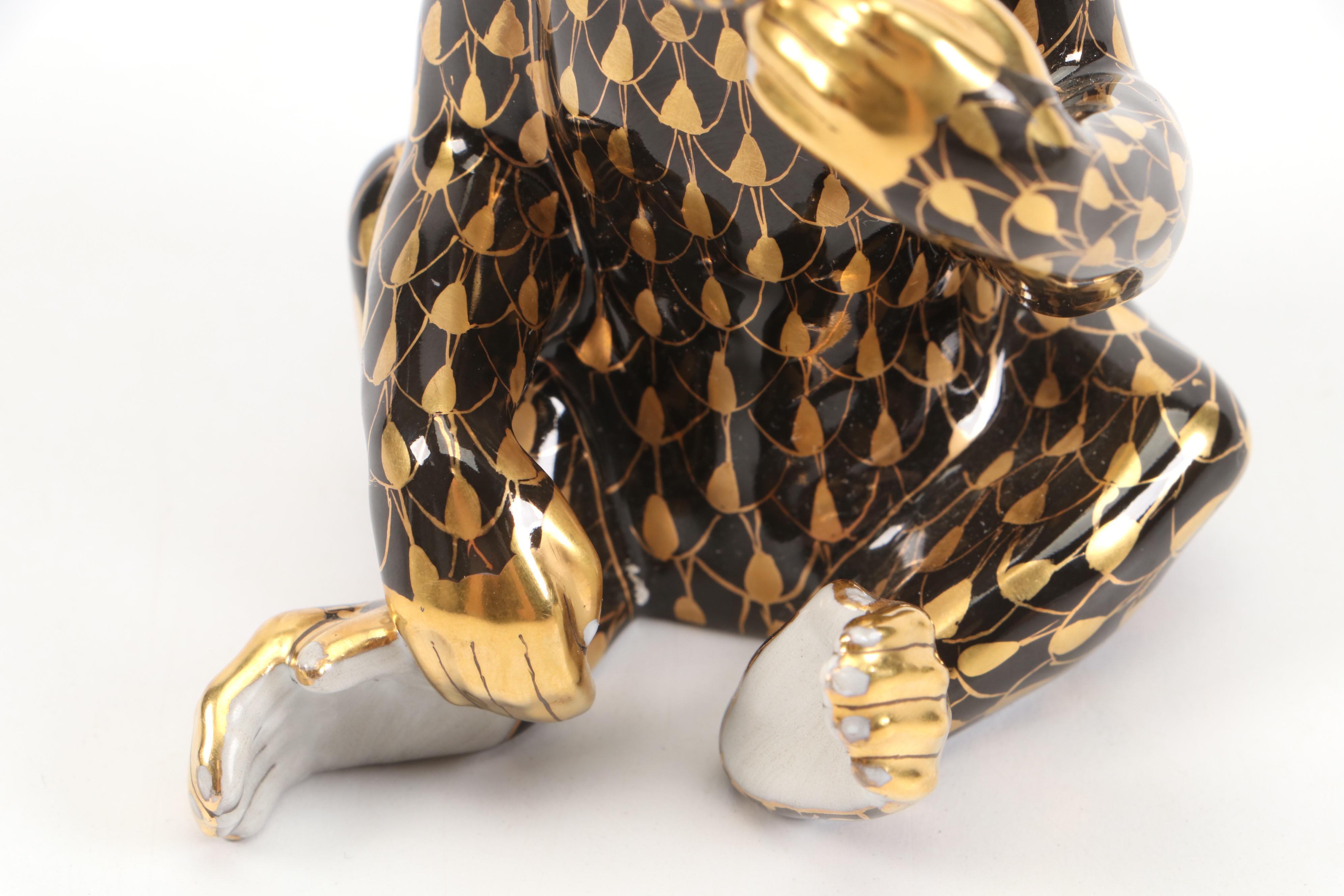 Herend Gold Fishnet on Natural "Baboon" Porcelain Figurine