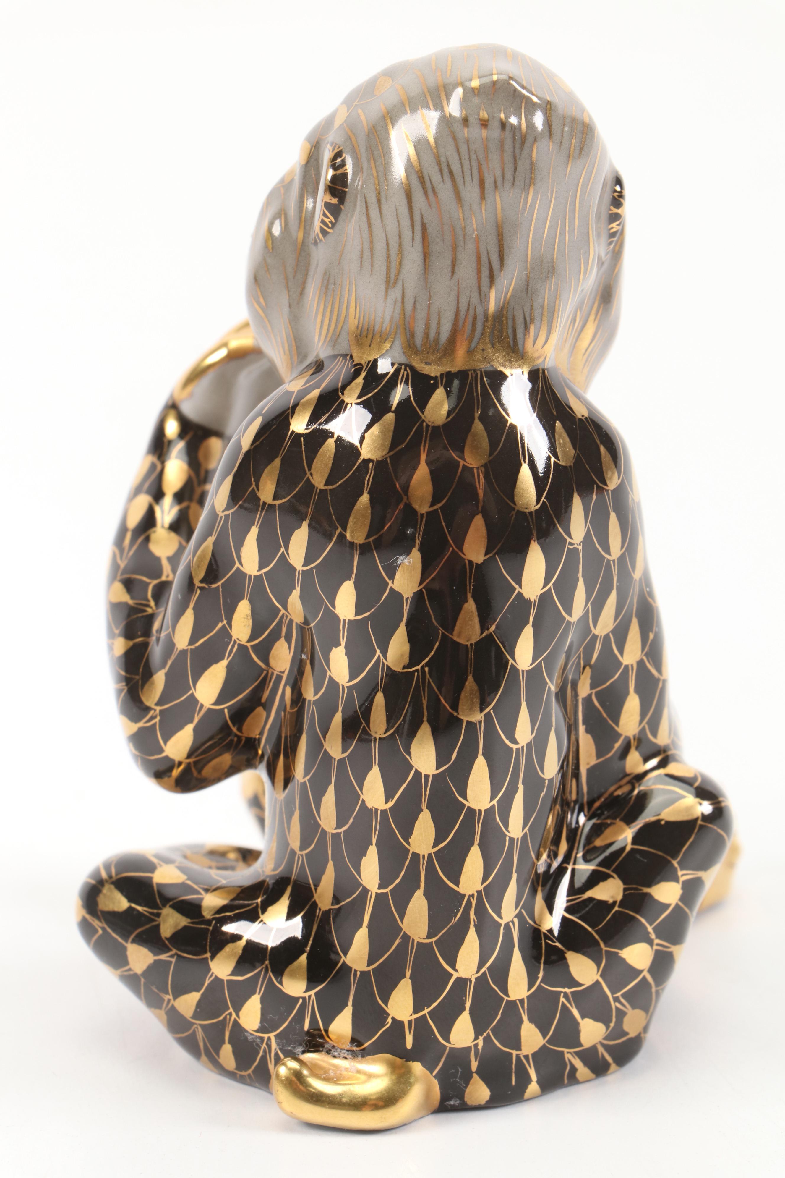 Herend Gold Fishnet on Natural "Baboon" Porcelain Figurine