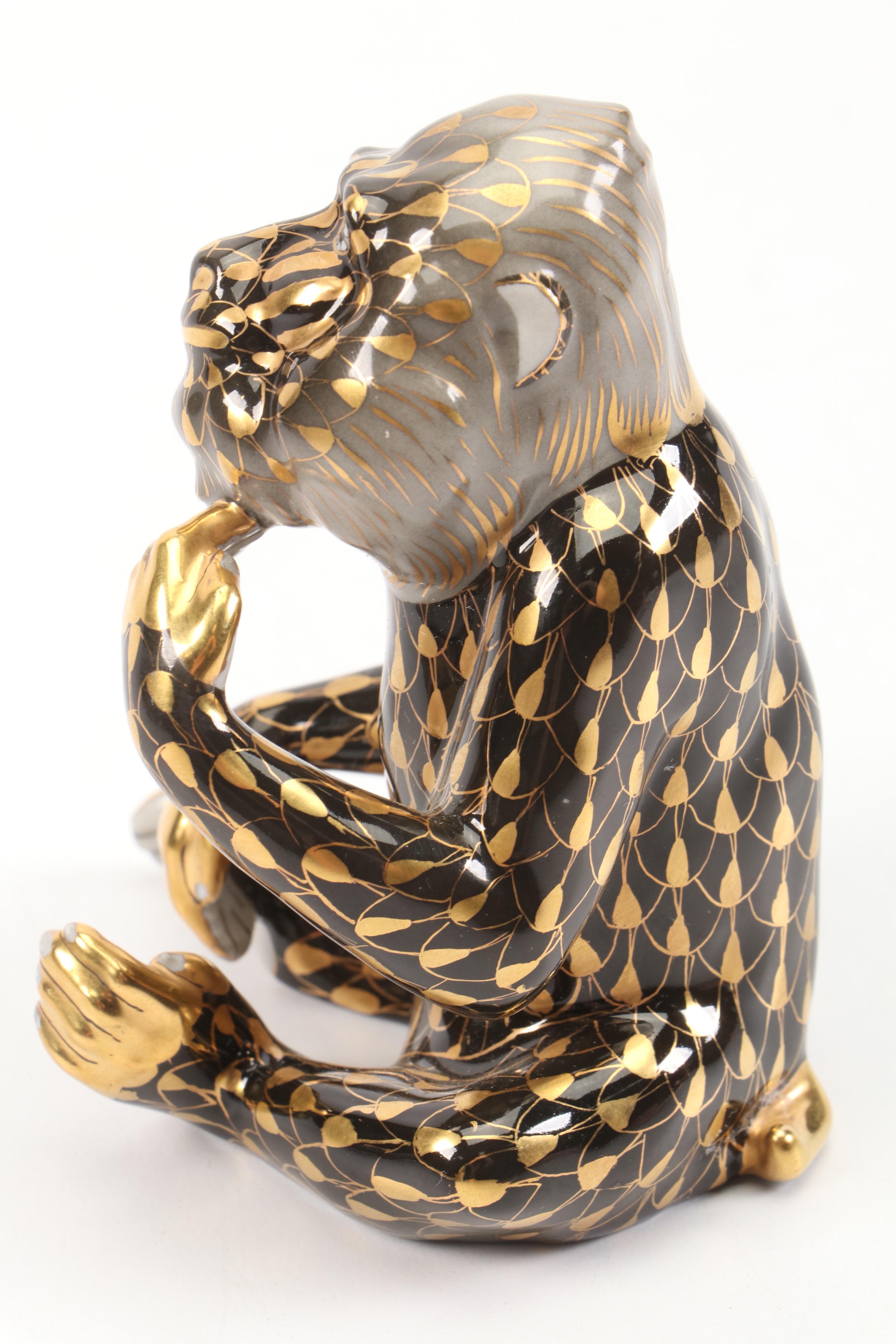 Herend Gold Fishnet on Natural "Baboon" Porcelain Figurine