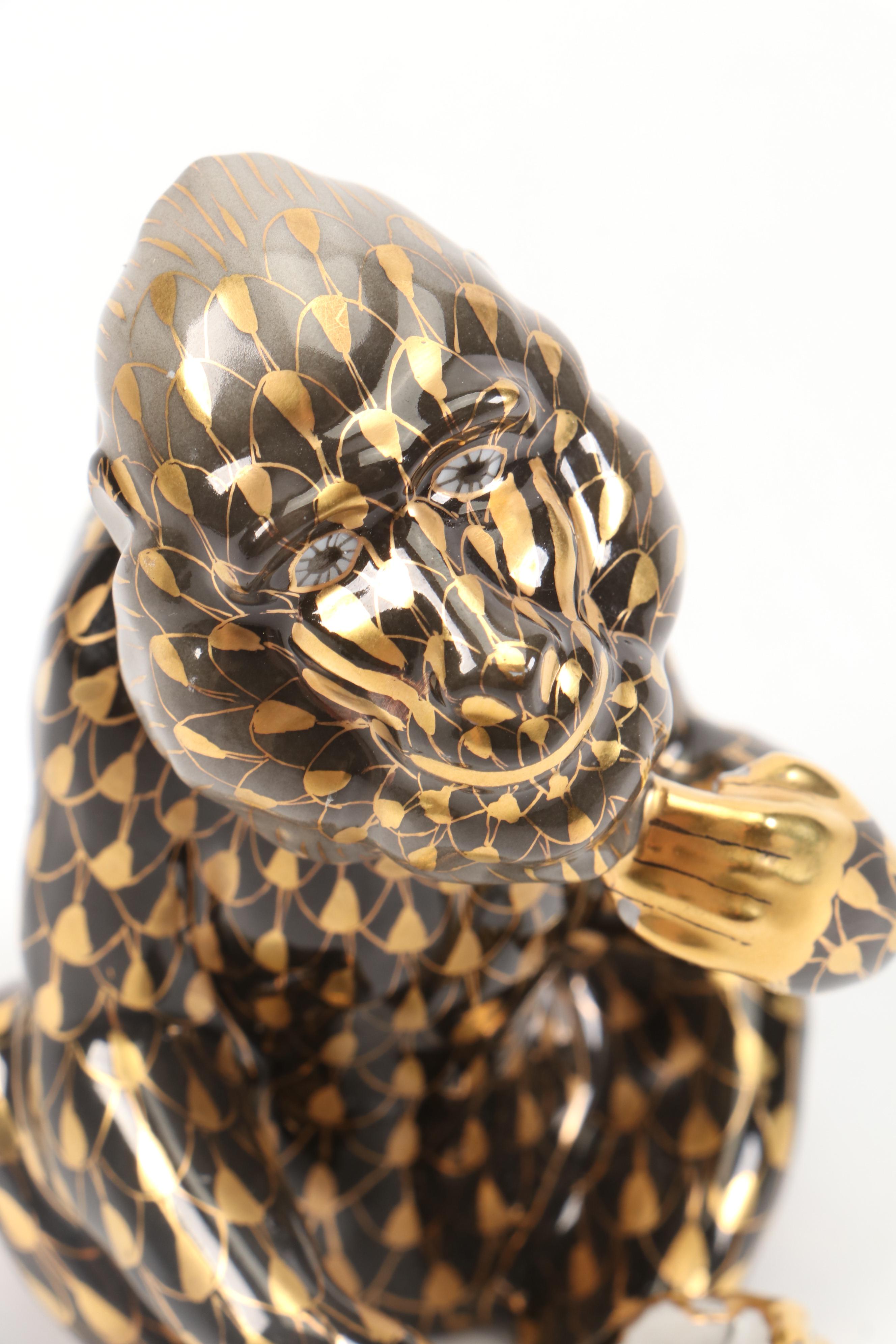 Herend Gold Fishnet on Natural "Baboon" Porcelain Figurine