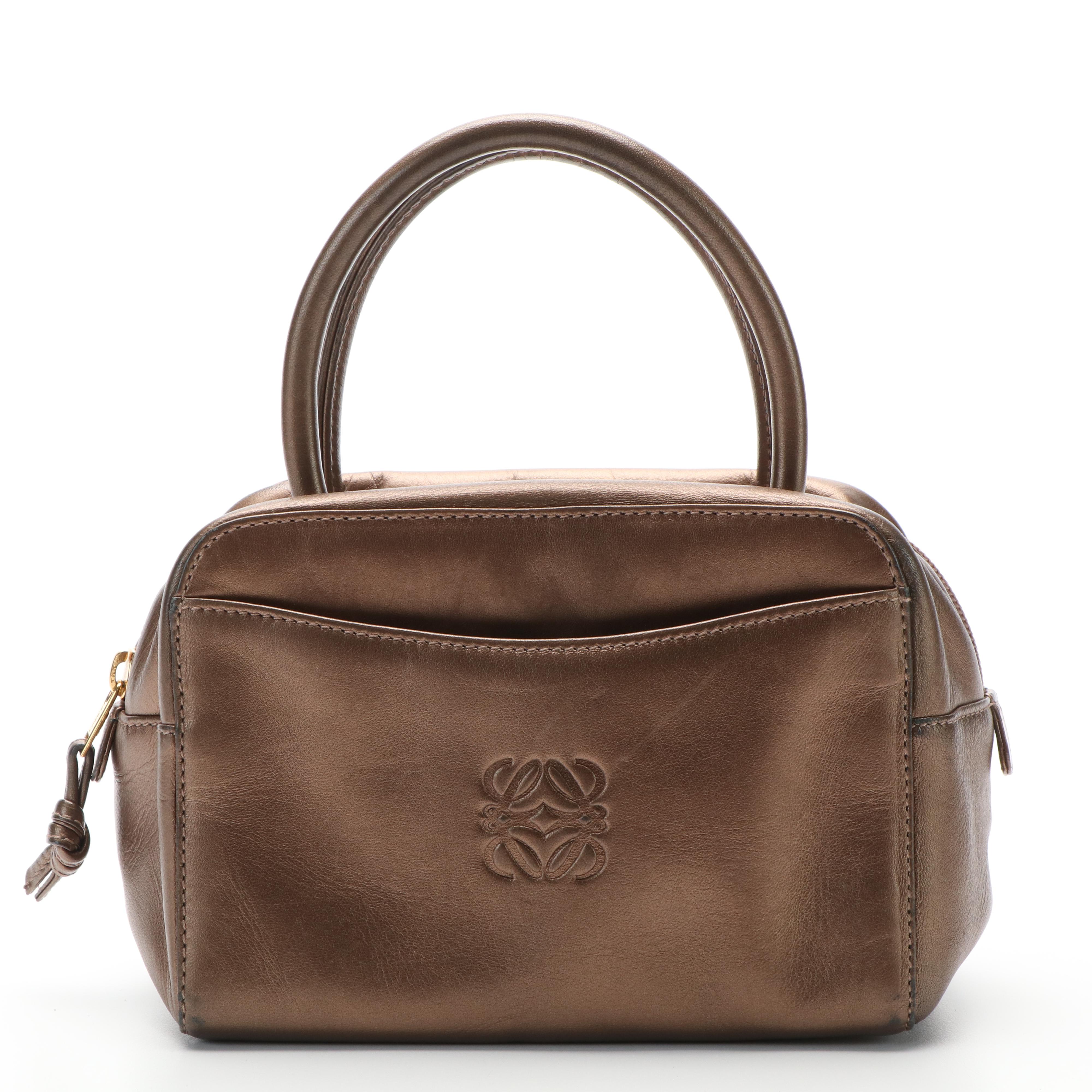 Loewe Mini Anagram Top Handle Bag in Copper Metallic Leather