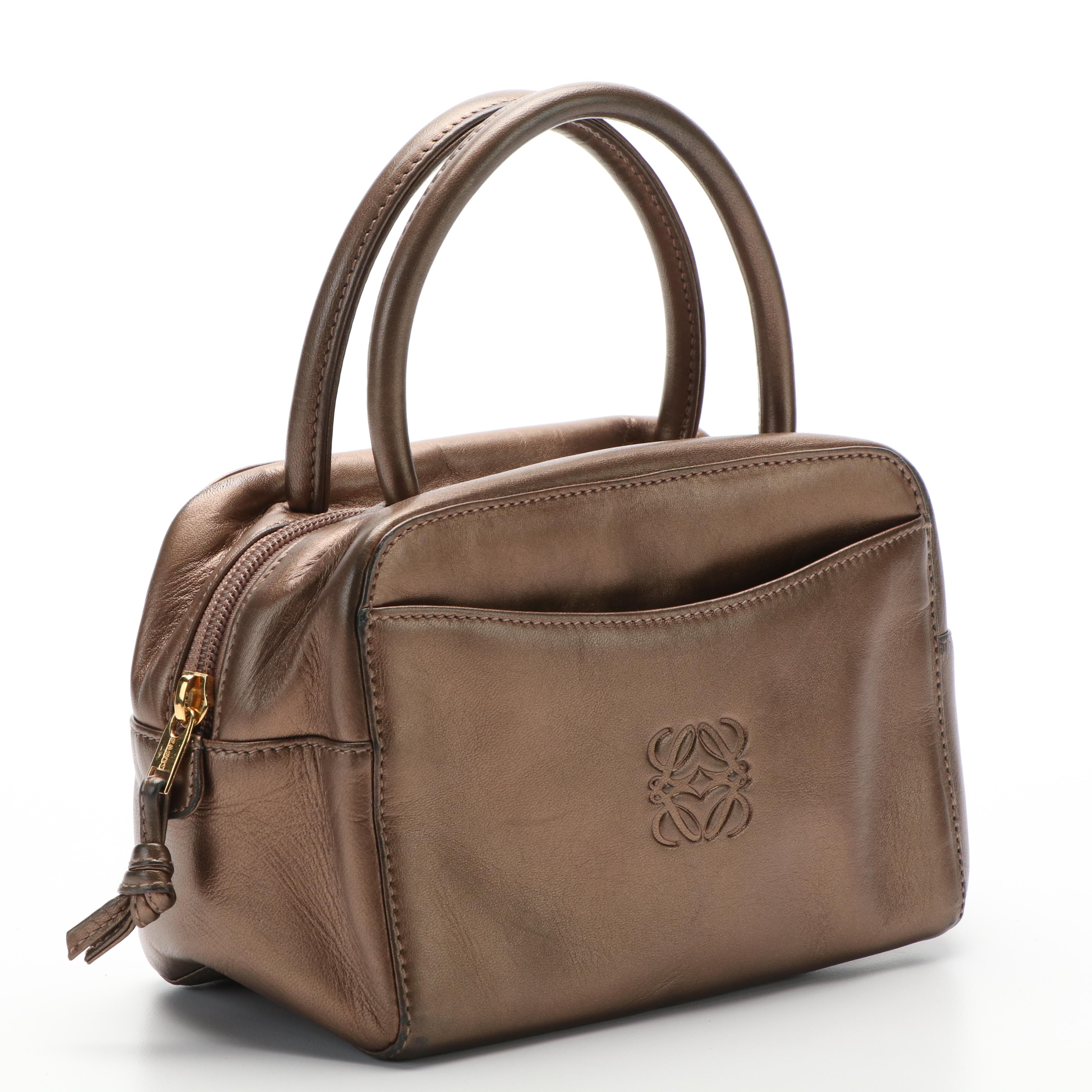 Loewe Mini Anagram Top Handle Bag in Copper Metallic Leather