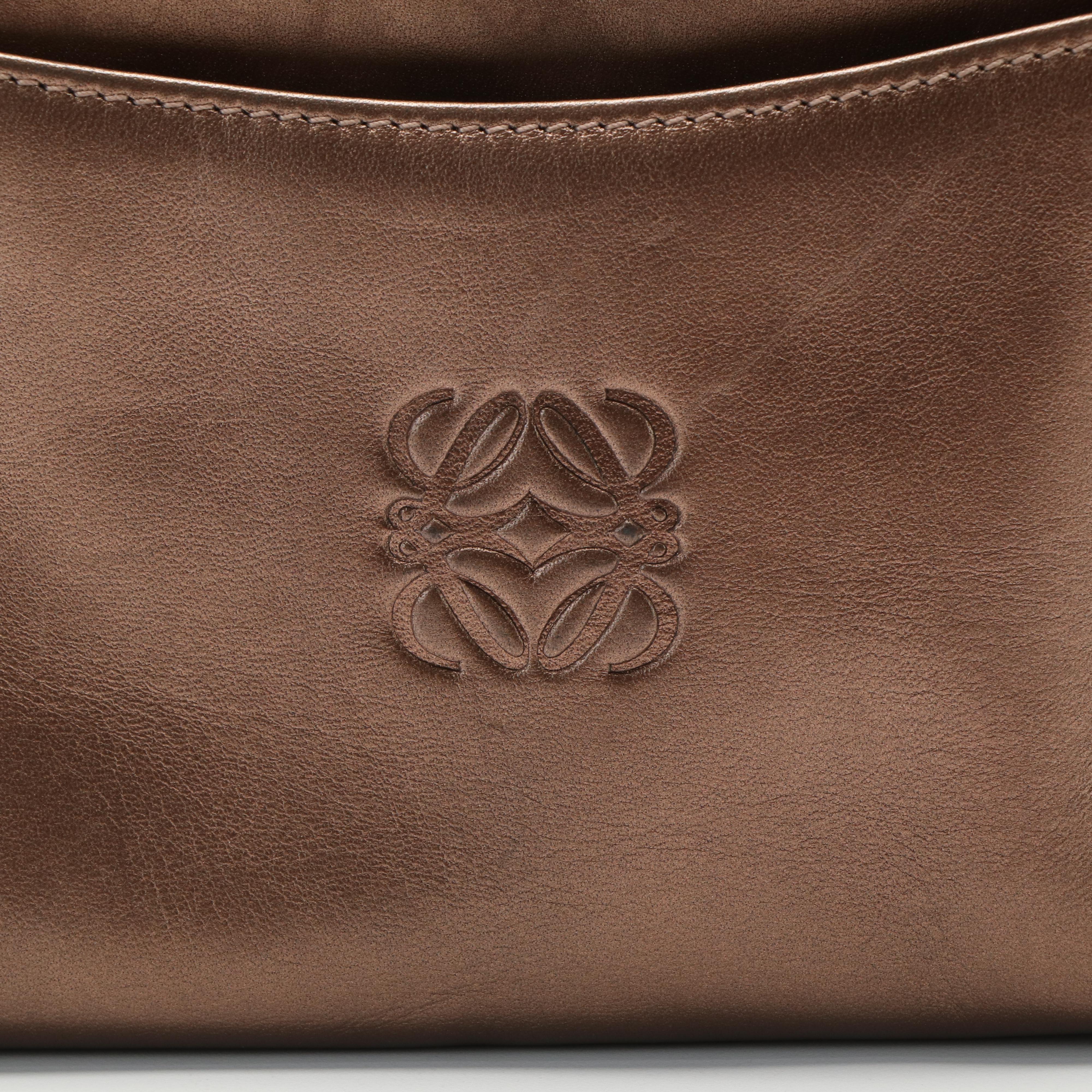 Loewe Mini Anagram Top Handle Bag in Copper Metallic Leather