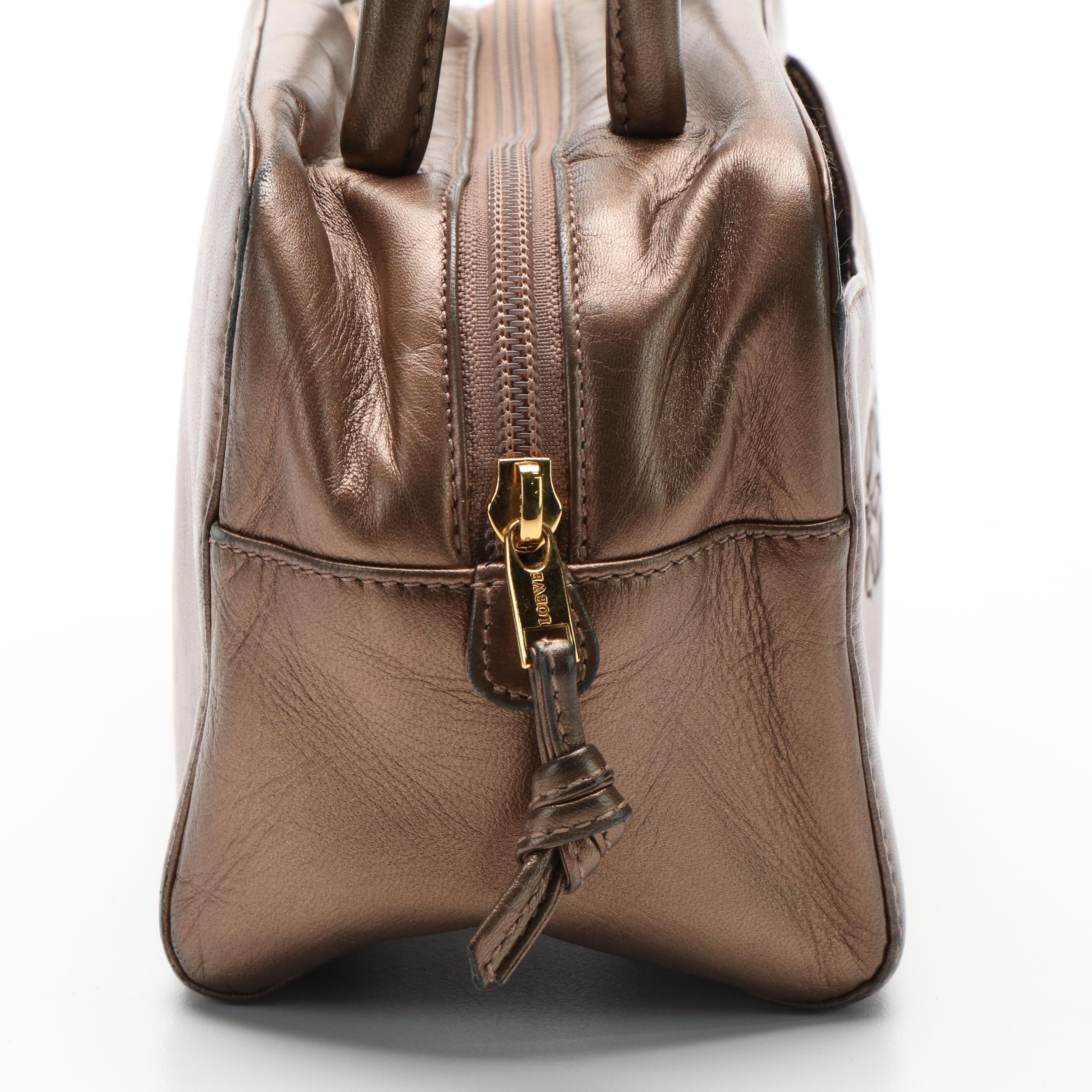 Loewe Mini Anagram Top Handle Bag in Copper Metallic Leather