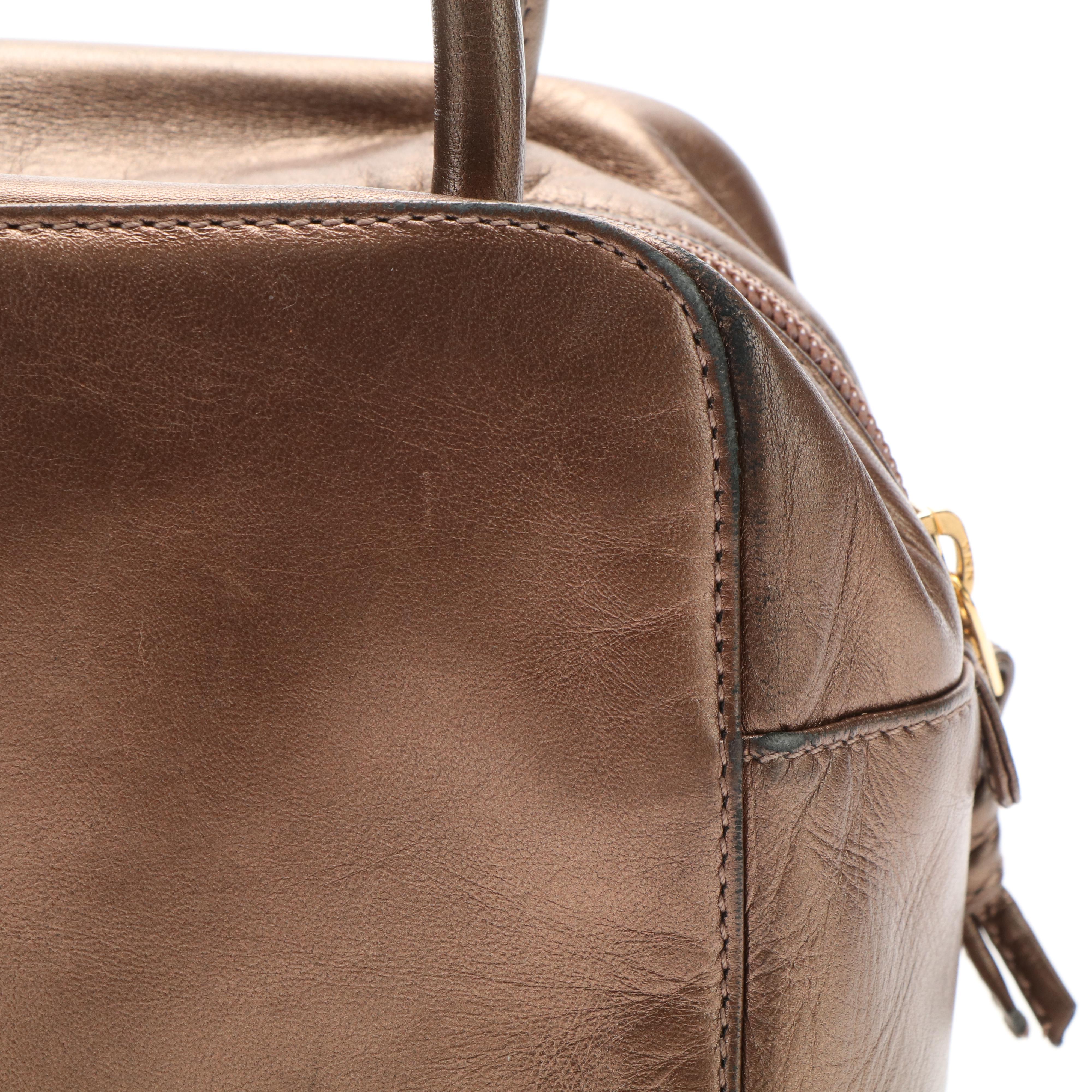 Loewe Mini Anagram Top Handle Bag in Copper Metallic Leather