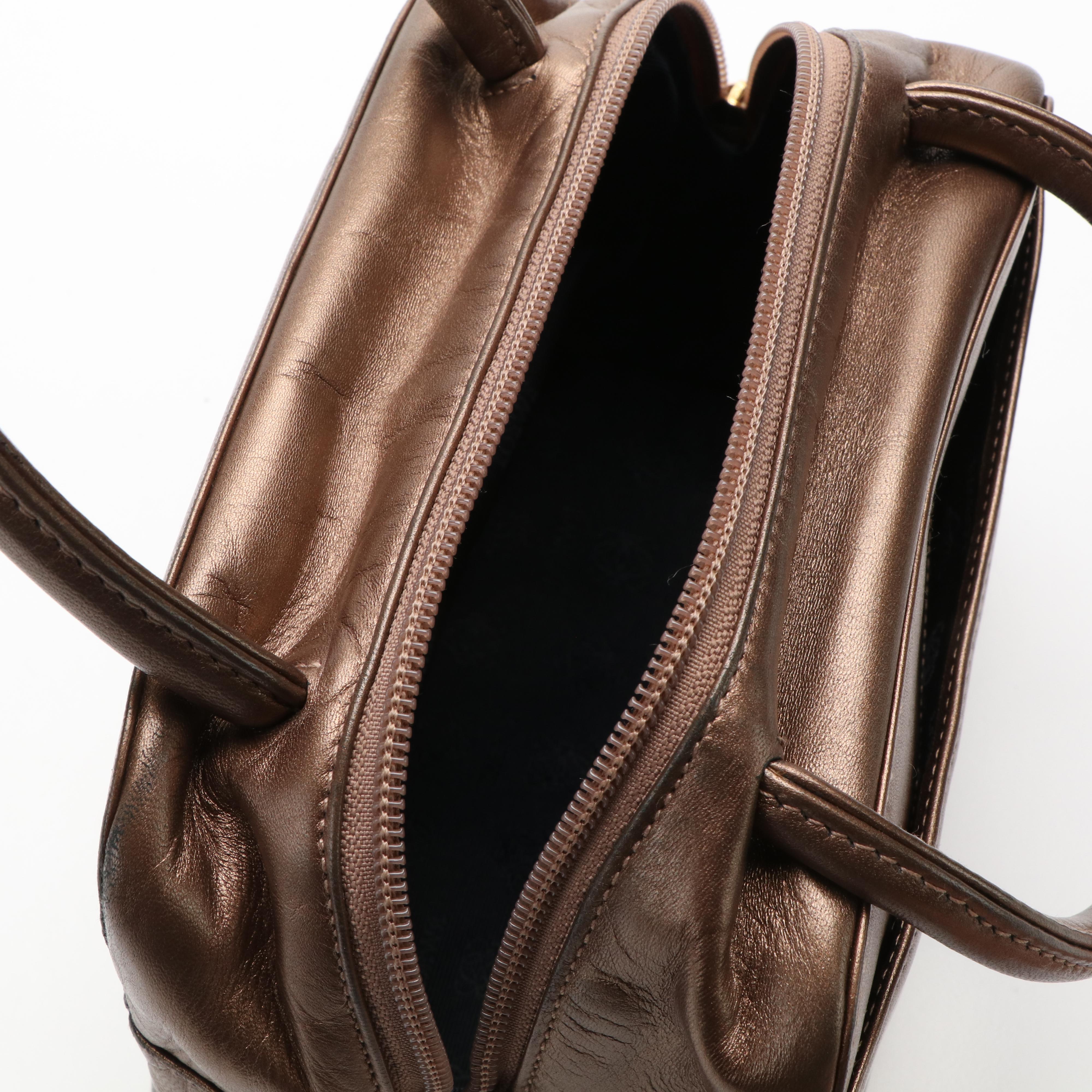 Loewe Mini Anagram Top Handle Bag in Copper Metallic Leather