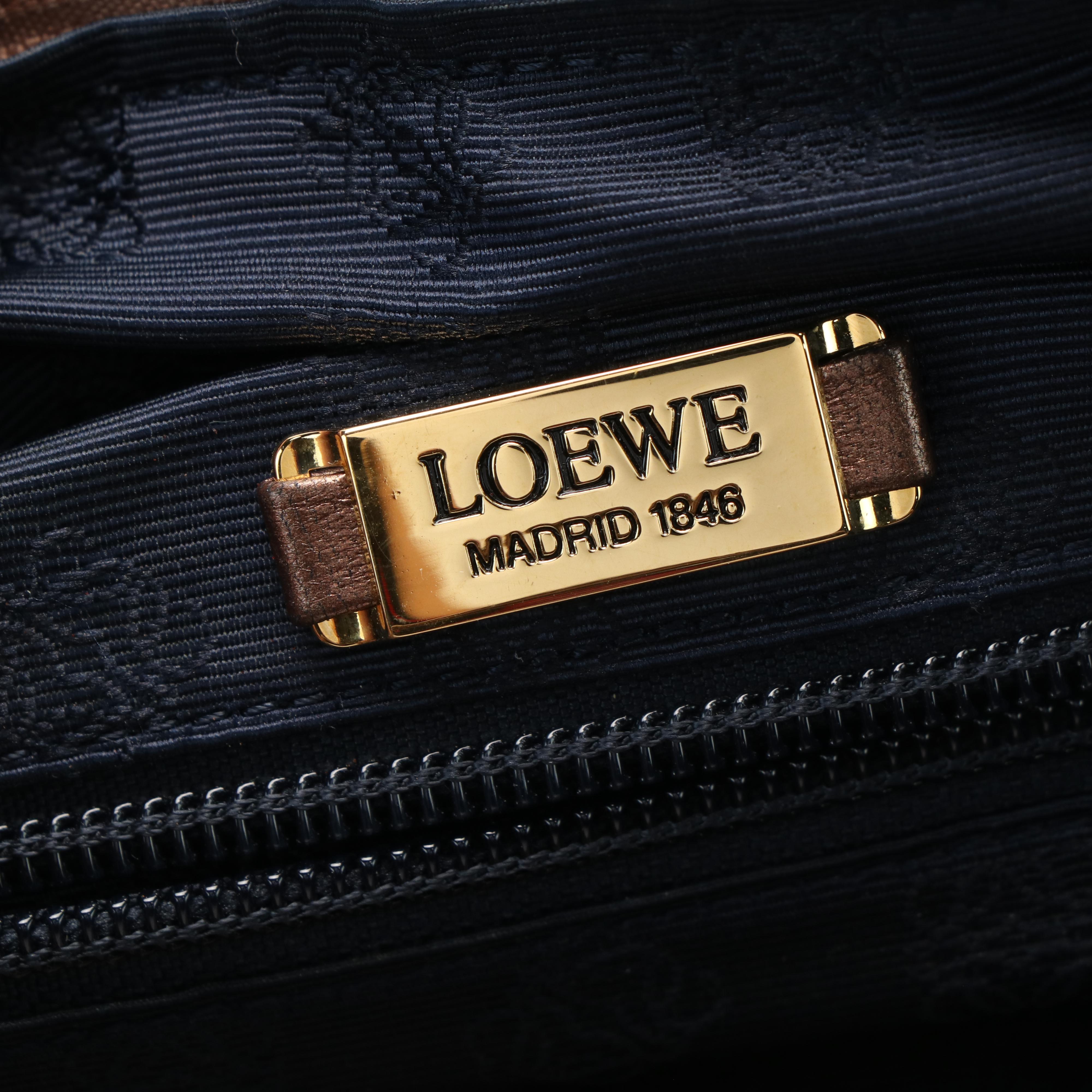 Loewe Mini Anagram Top Handle Bag in Copper Metallic Leather