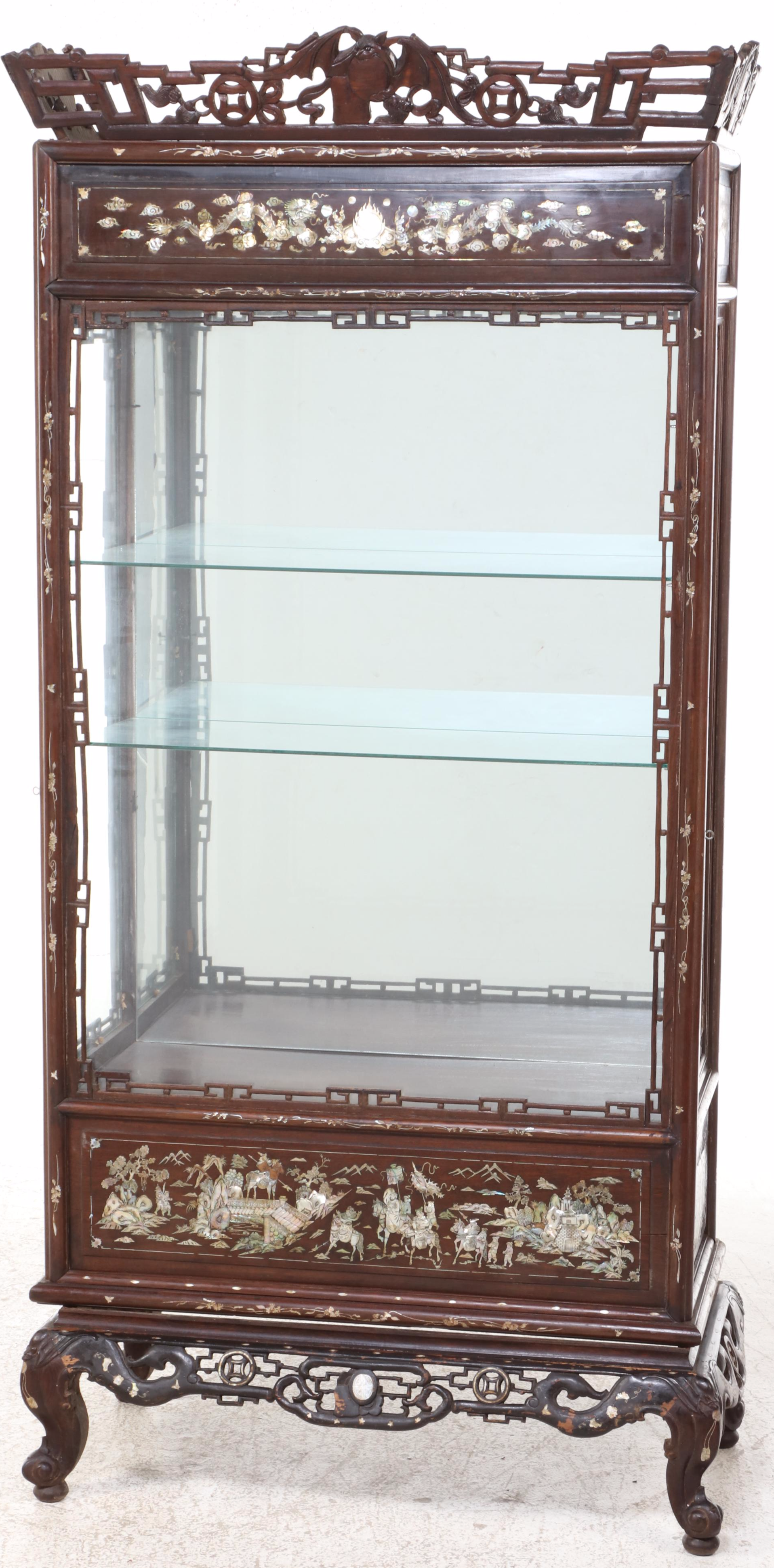 Chinese Carved Rosewood Display Cabinet with Mother-of-Pearl and Abalone Inlay