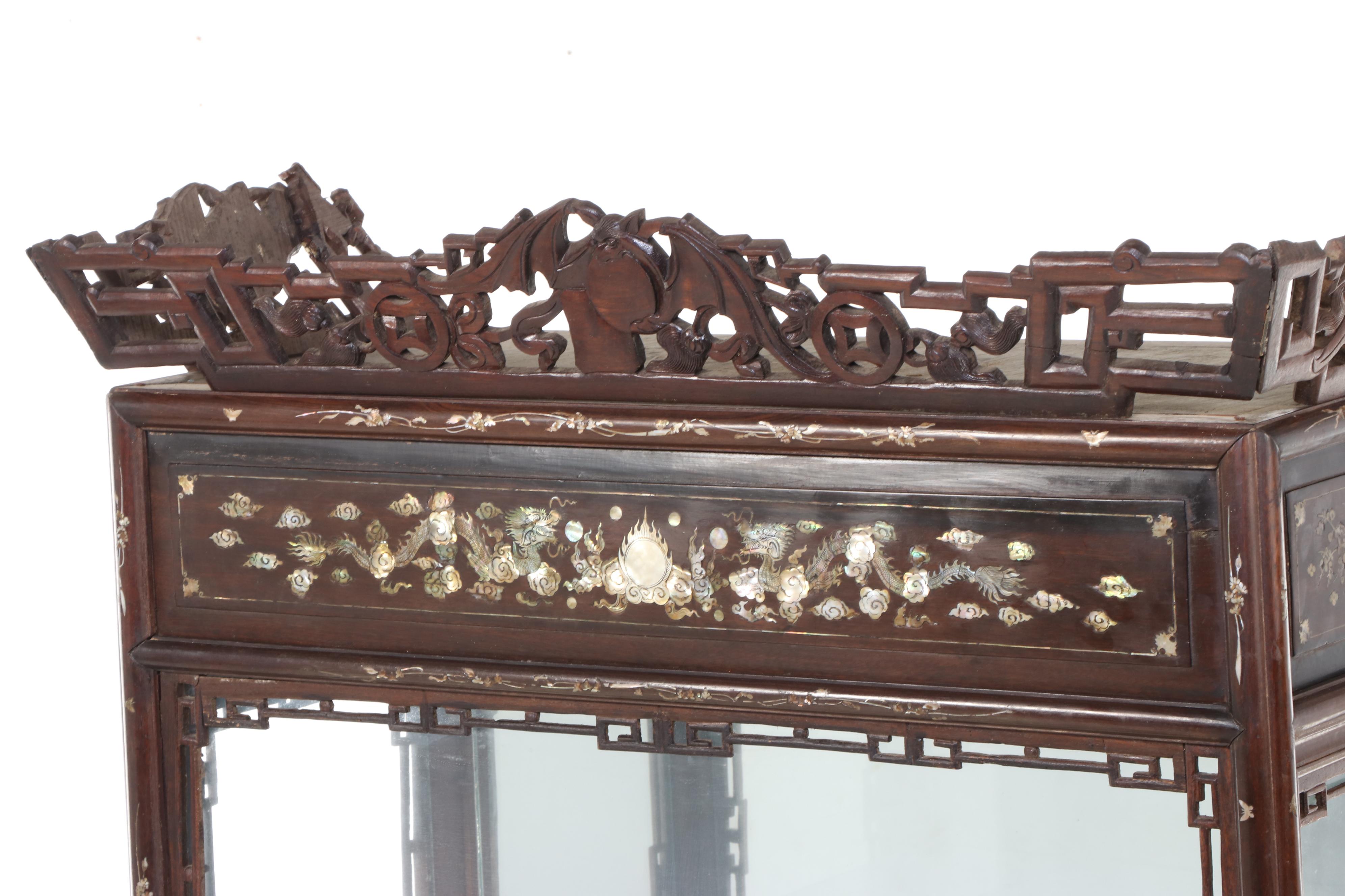 Chinese Carved Rosewood Display Cabinet with Mother-of-Pearl and Abalone Inlay