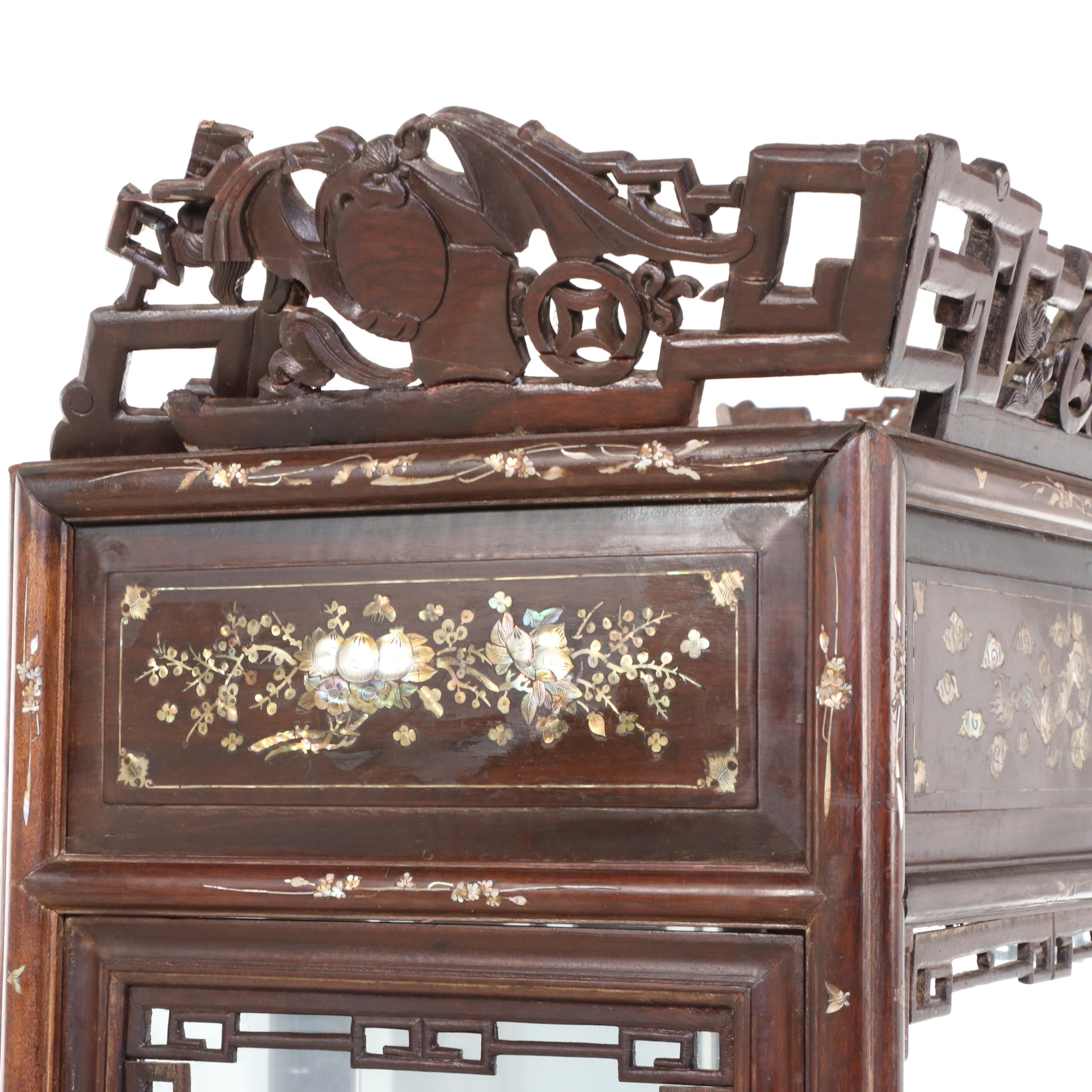 Chinese Carved Rosewood Display Cabinet with Mother-of-Pearl and Abalone Inlay