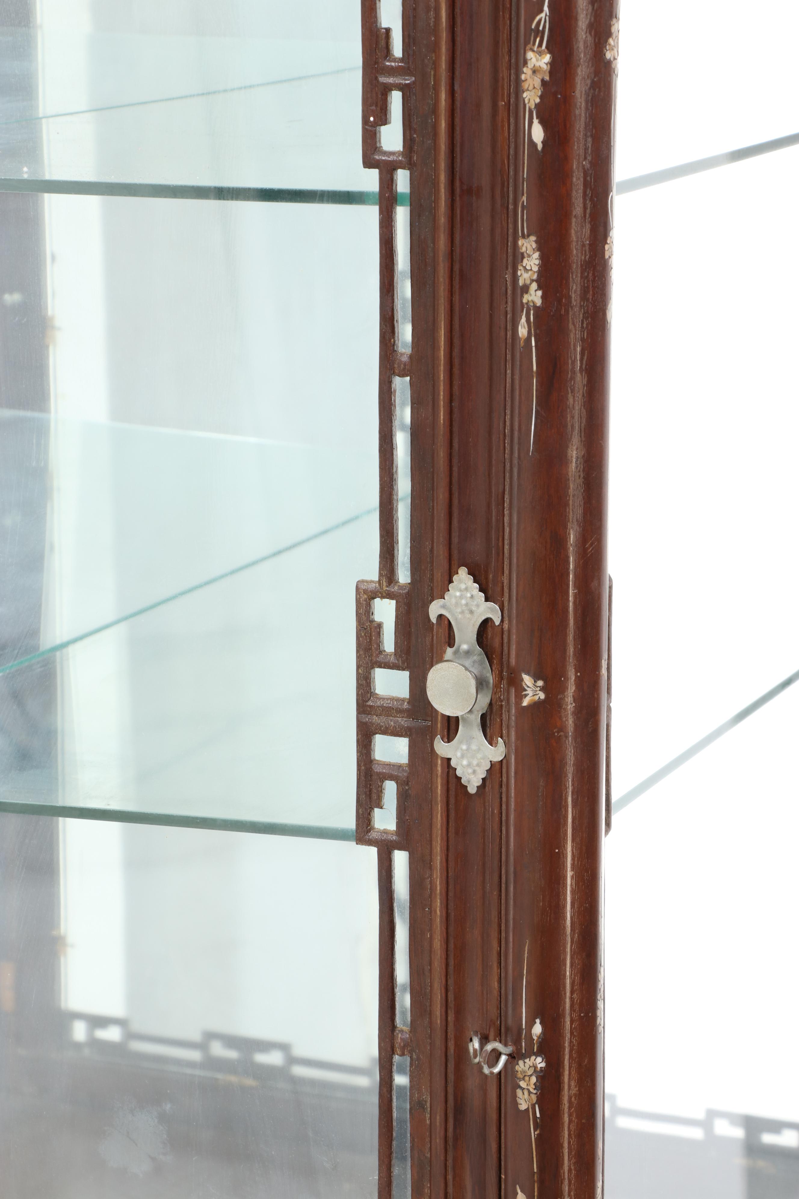 Chinese Carved Rosewood Display Cabinet with Mother-of-Pearl and Abalone Inlay