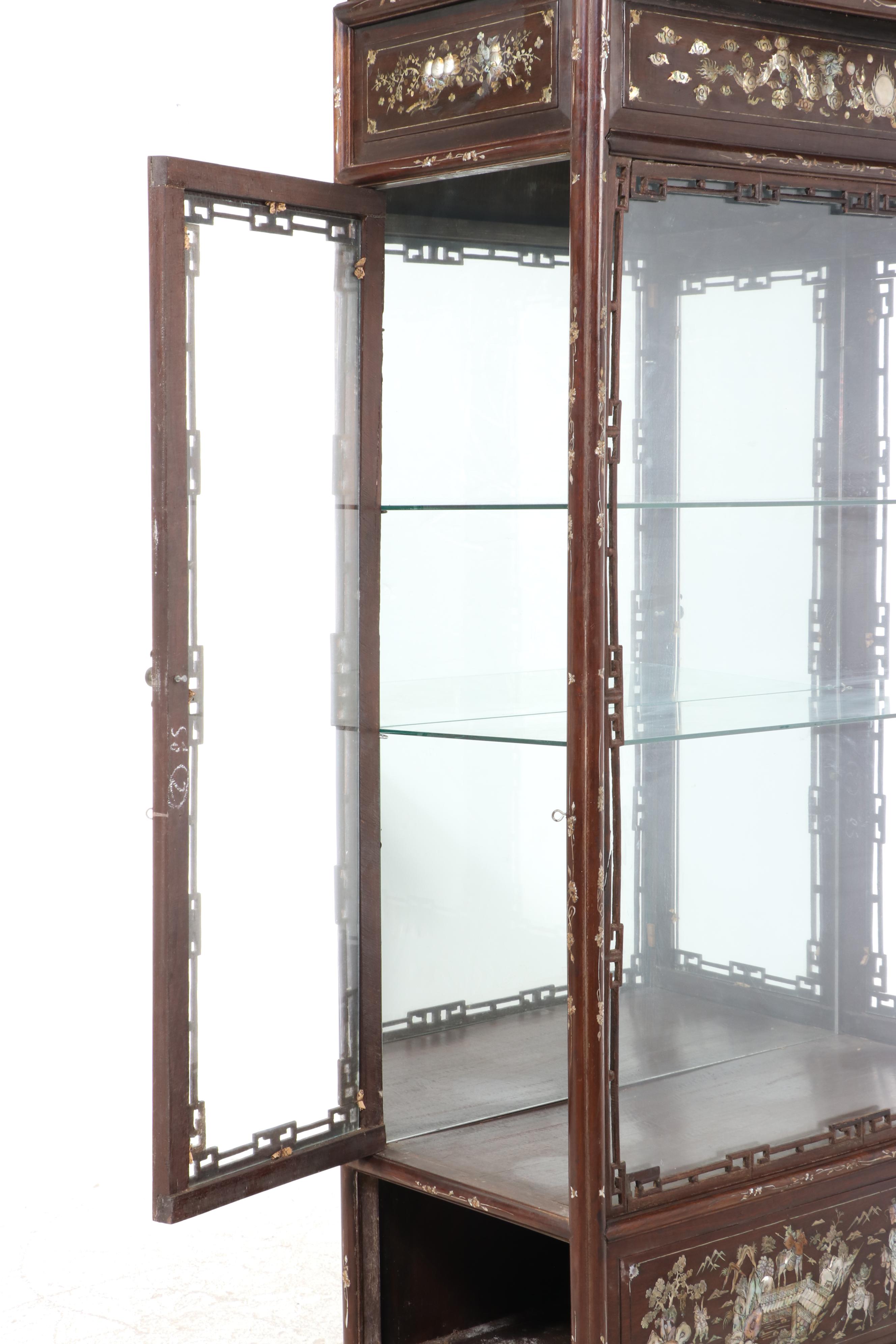Chinese Carved Rosewood Display Cabinet with Mother-of-Pearl and Abalone Inlay