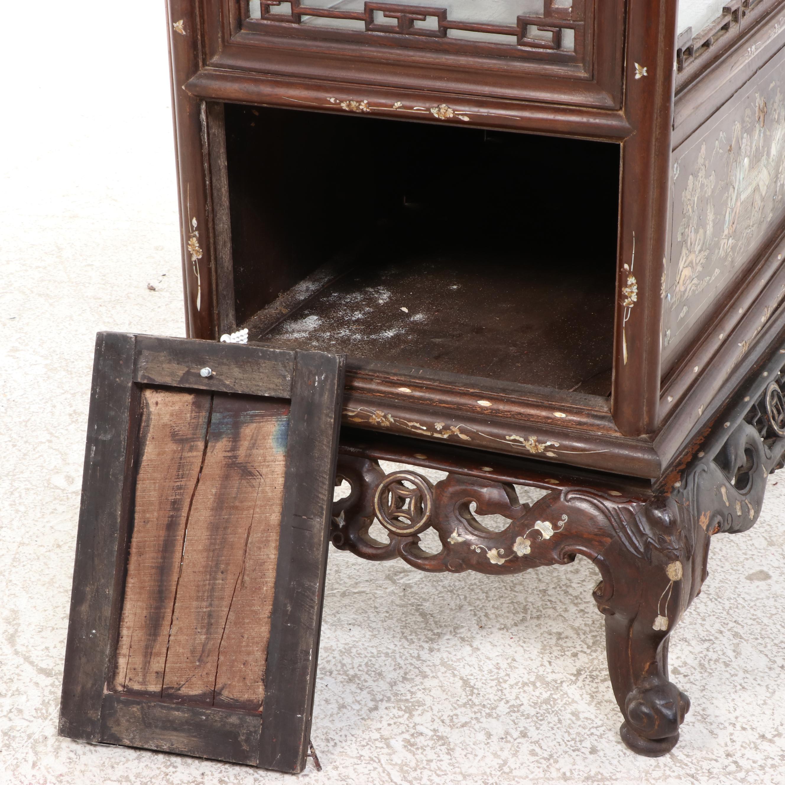 Chinese Carved Rosewood Display Cabinet with Mother-of-Pearl and Abalone Inlay