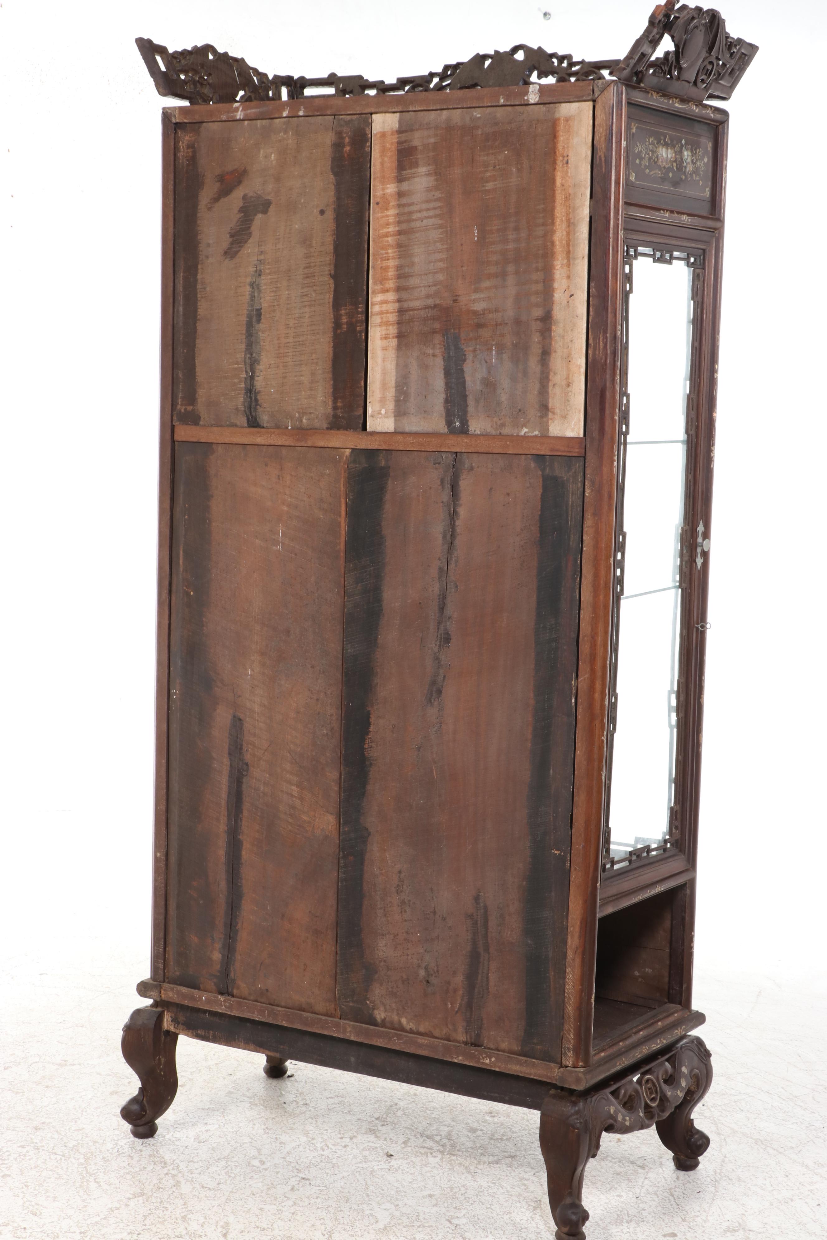 Chinese Carved Rosewood Display Cabinet with Mother-of-Pearl and Abalone Inlay
