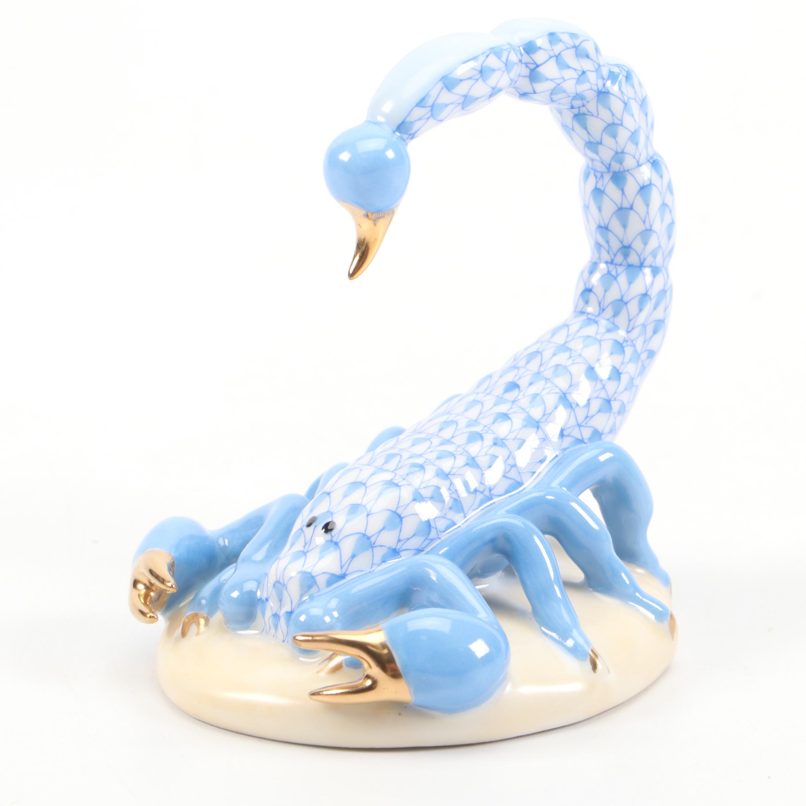 Herend Blue Fishnet with Gold "Scorpion" Porcelain Figurine